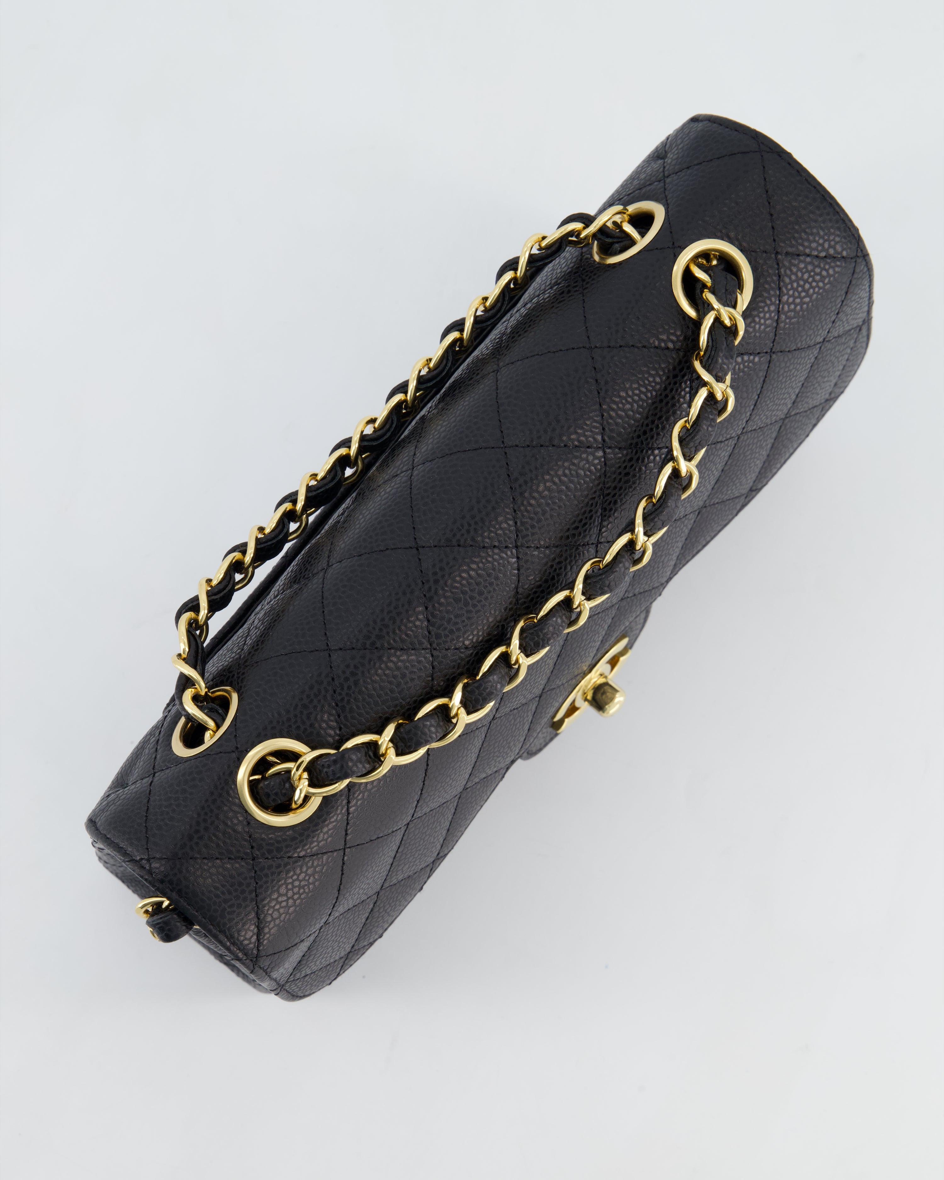 Chanel Black Small Classic Double Flap Bag in Caviar Leather with Gold Hardware