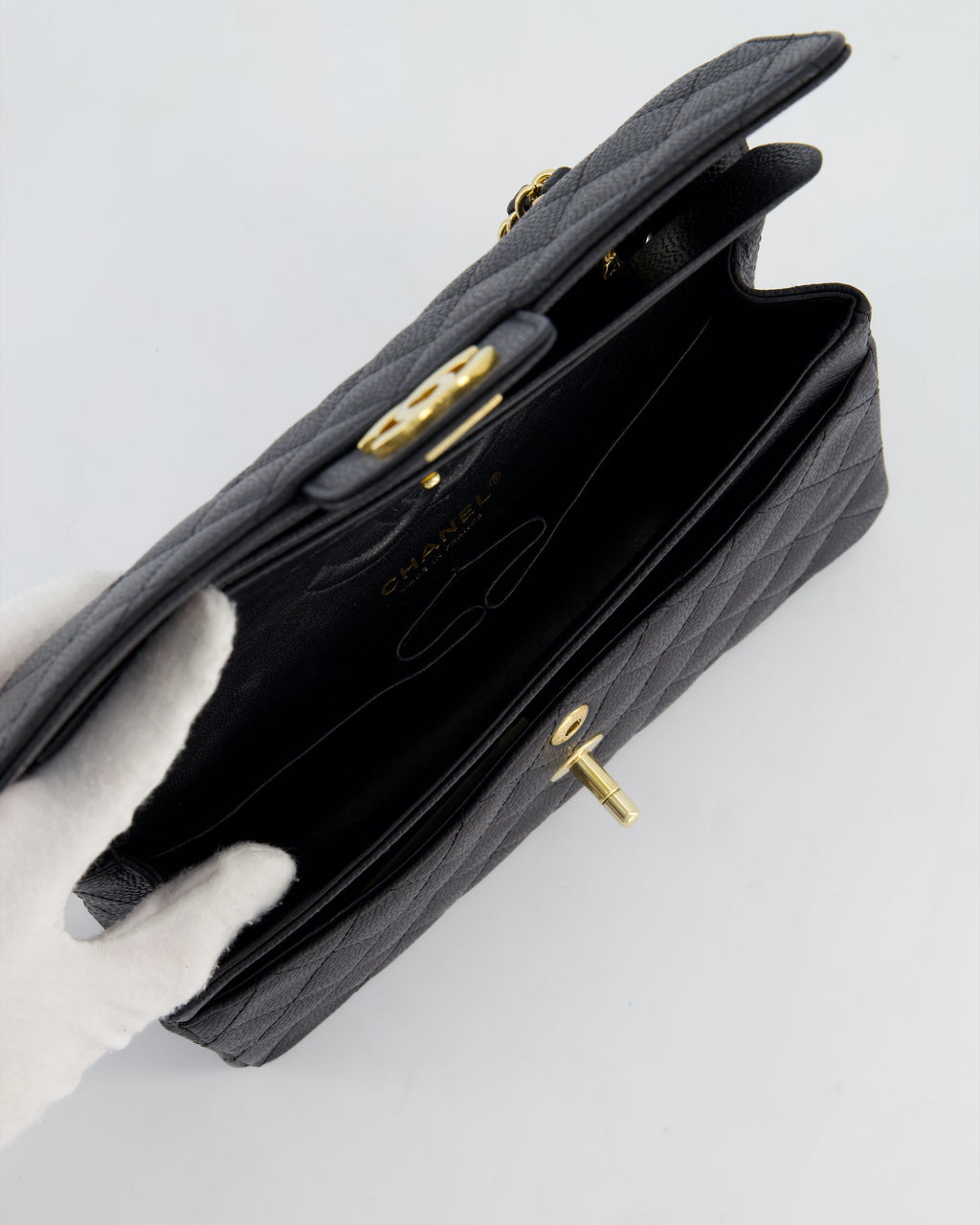 Chanel Black Small Classic Double Flap Bag in Caviar Leather with Gold Hardware