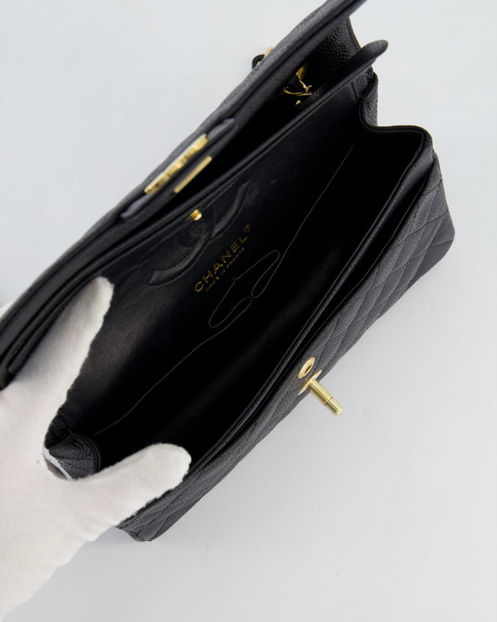 Chanel Black Small Classic Double Flap Bag in Caviar Leather with Gold Hardware
