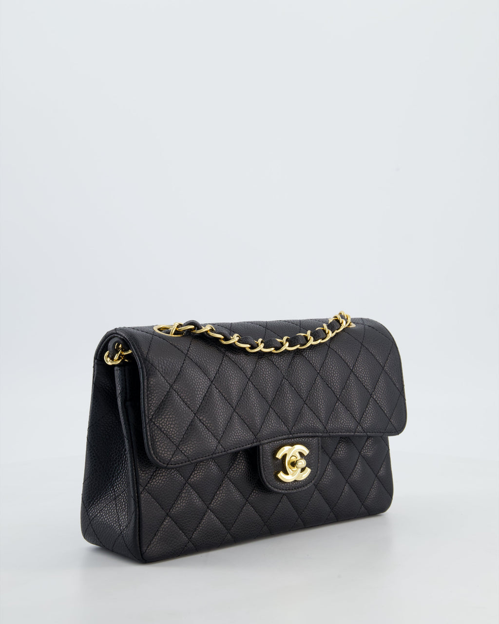 Chanel Black Small Classic Double Flap Bag in Caviar Leather with Gold Hardware