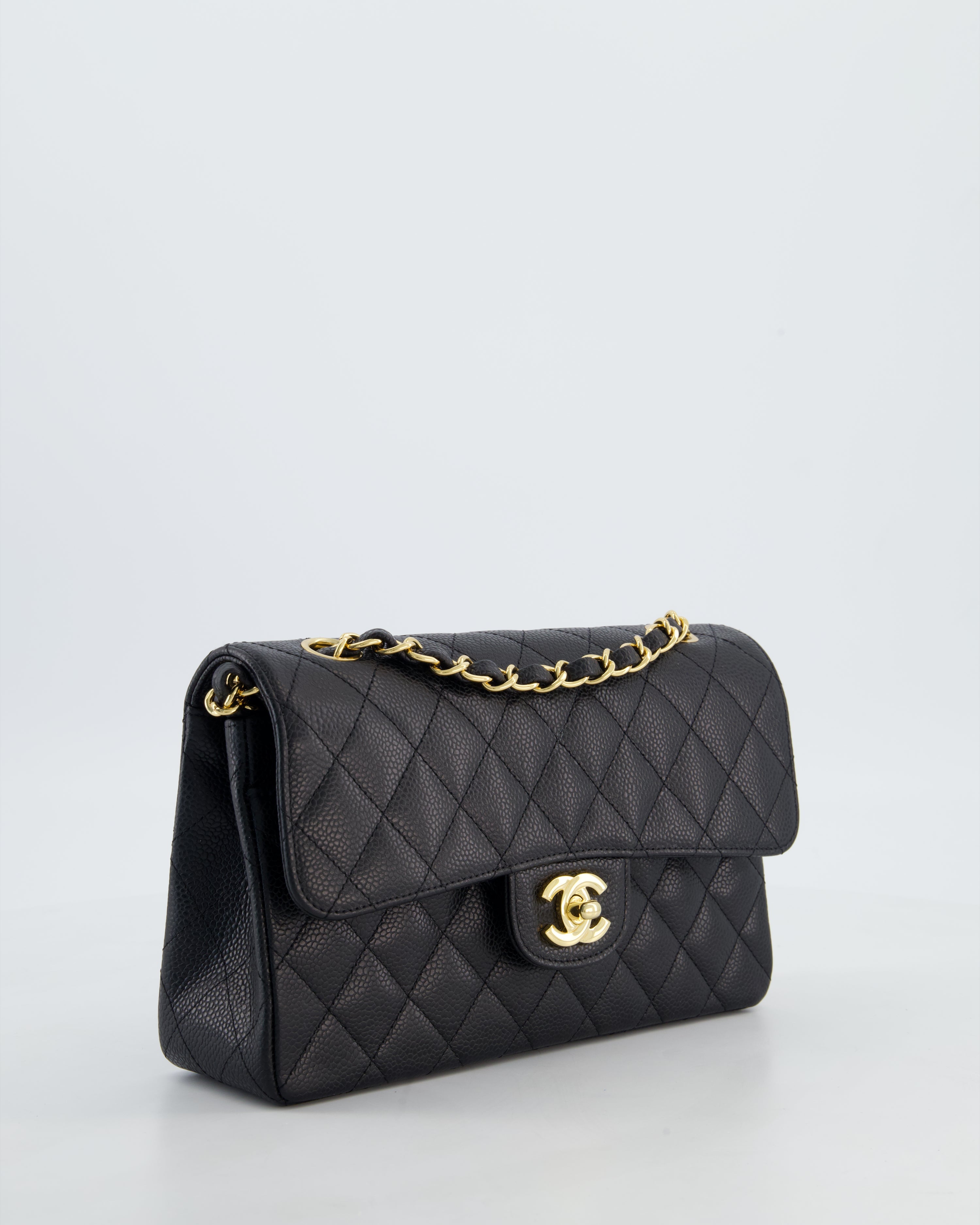 Chanel Black Small Classic Double Flap Bag in Caviar Leather with Gold Hardware
