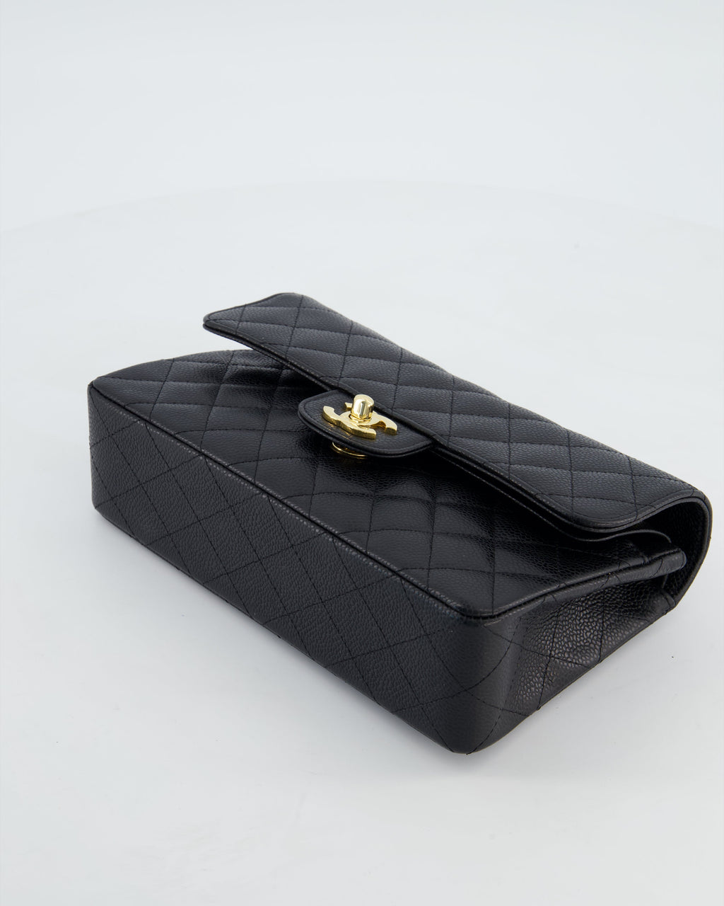 Chanel Black Small Classic Double Flap Bag in Caviar Leather with Gold Hardware