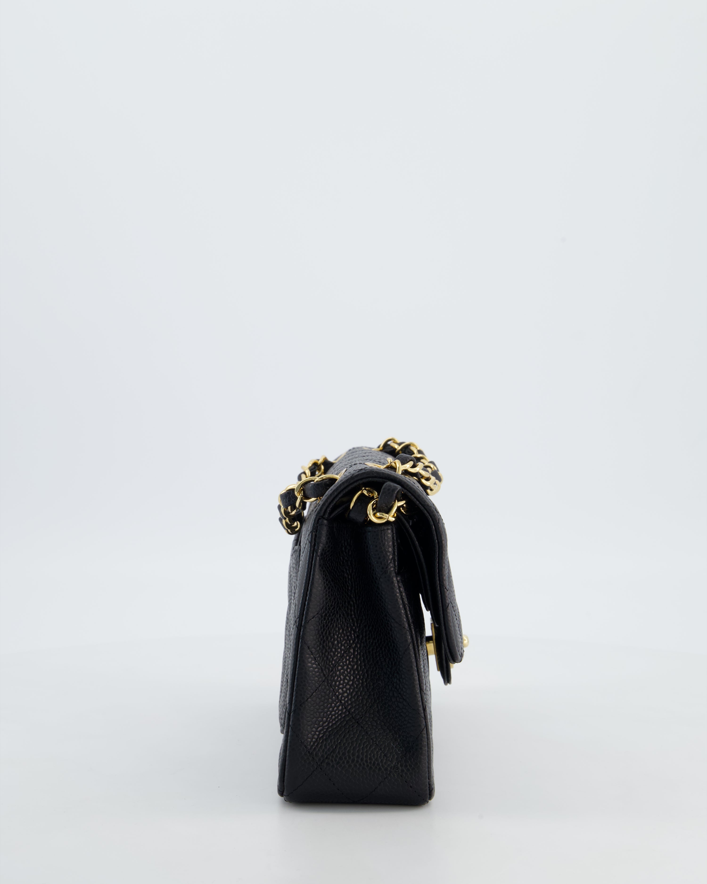 Chanel Black Small Classic Double Flap Bag in Caviar Leather with Gold Hardware