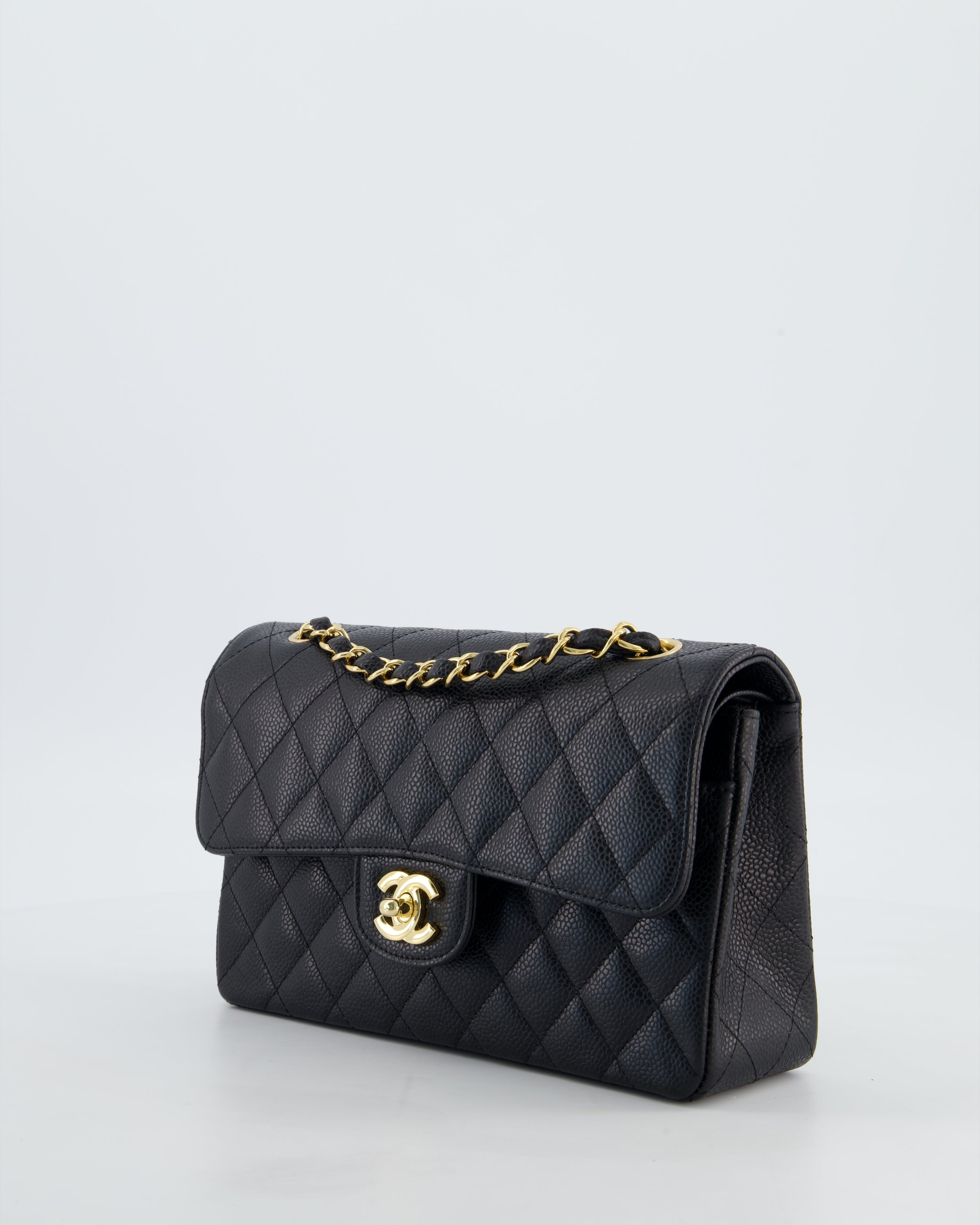 Chanel Black Small Classic Double Flap Bag in Caviar Leather with Gold Hardware