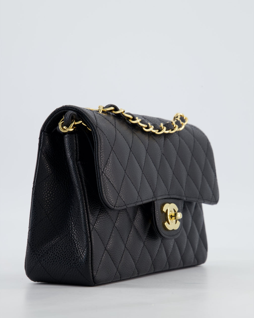 Chanel Black Small Classic Double Flap Bag in Caviar Leather with Gold Hardware