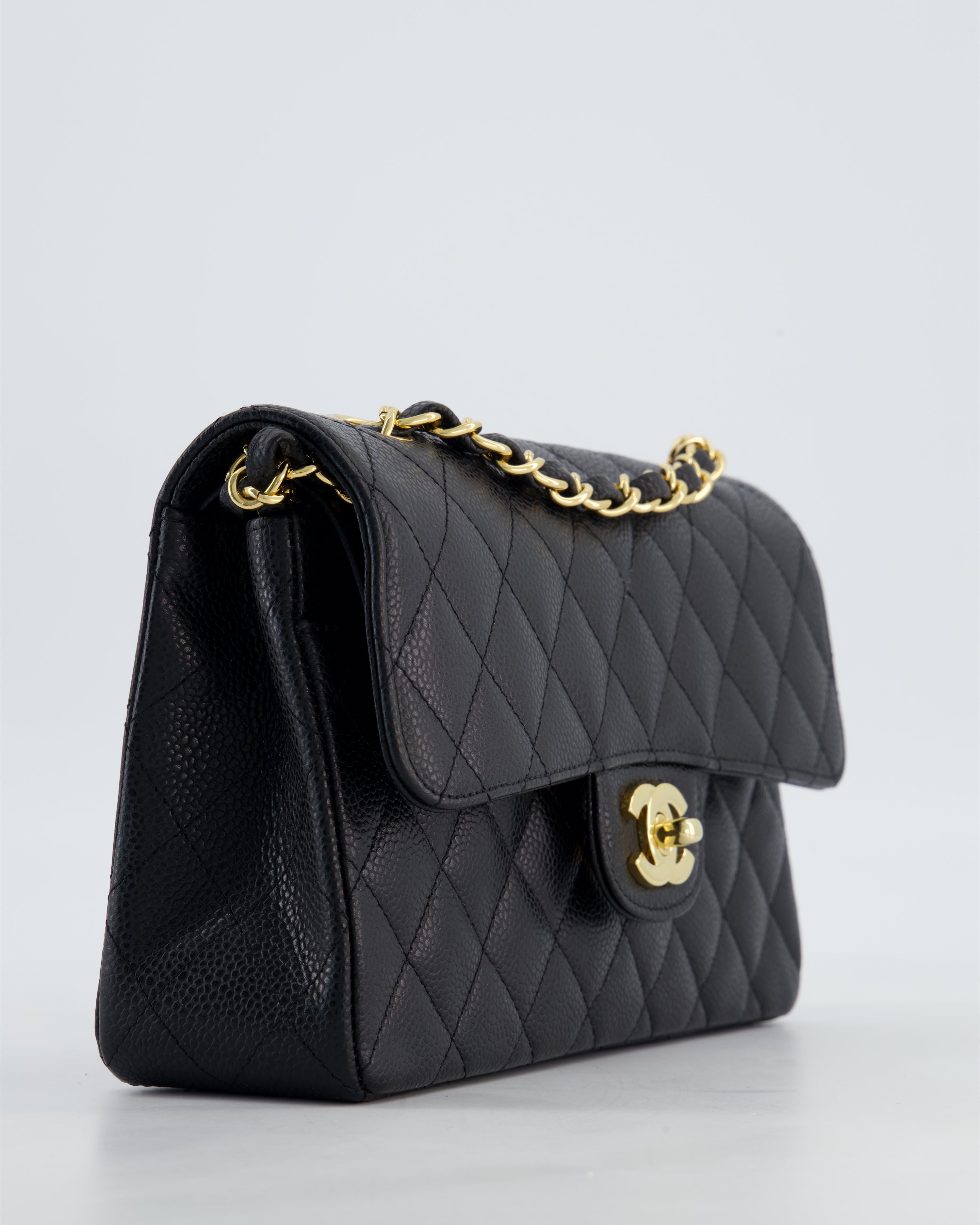 Chanel Black Small Classic Double Flap Bag in Caviar Leather with Gold Hardware
