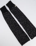 Chanel Black and Multi-Colour Wool Knitted Long Mitten Gloves with Silver Sequin Embellishments Size M