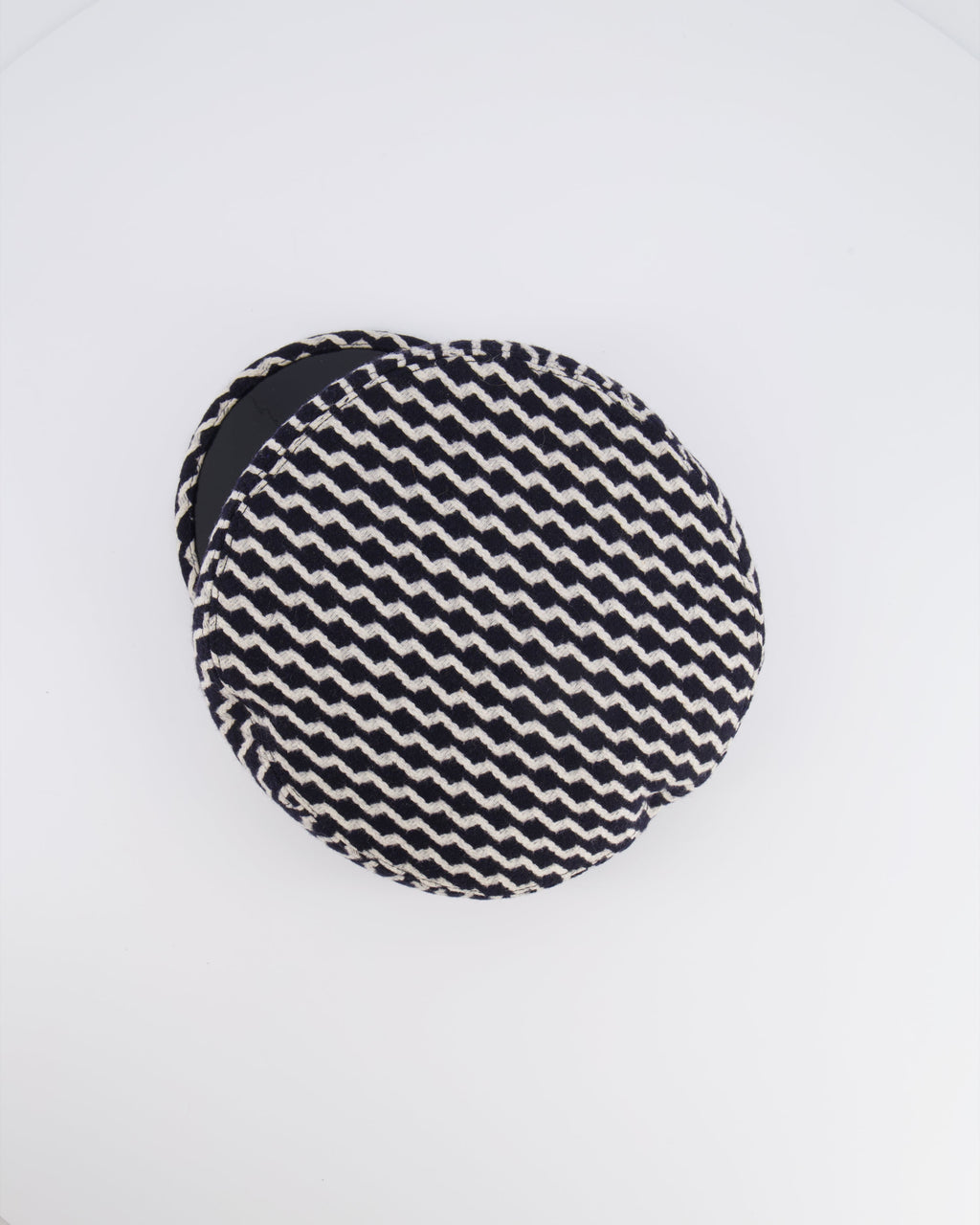 Chanel Black and White Wool Casket Hat with Vinyl Brim and Black CC Logo Detail Size M