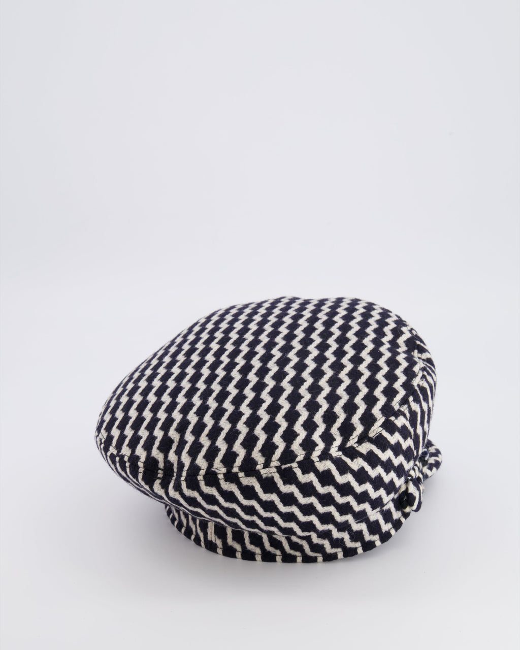 Chanel Black and White Wool Casket Hat with Vinyl Brim and Black CC Logo Detail Size M
