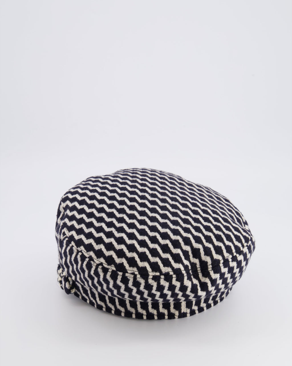 Chanel Black and White Wool Casket Hat with Vinyl Brim and Black CC Logo Detail Size M