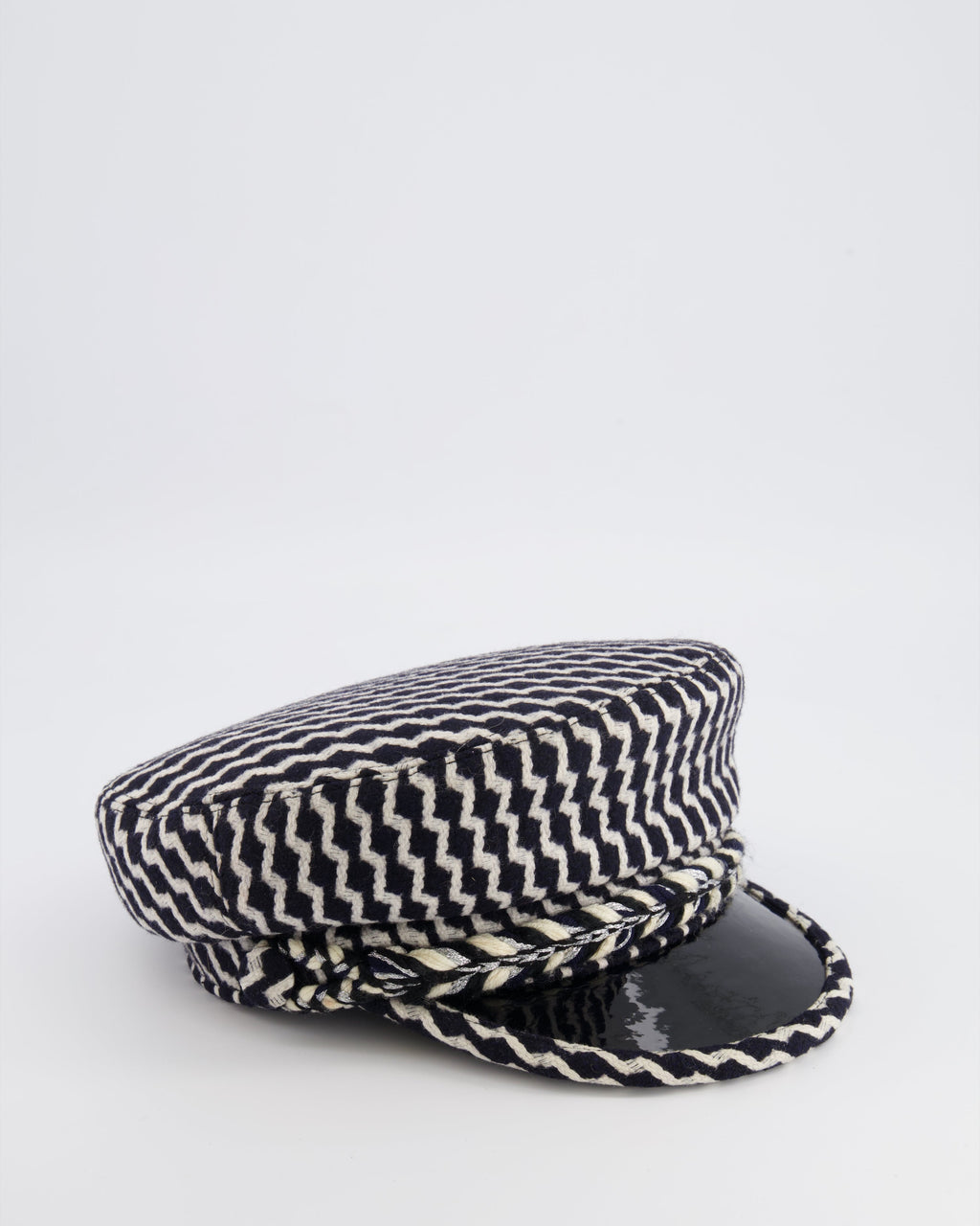 Chanel Black and White Wool Casket Hat with Vinyl Brim and Black CC Logo Detail Size M