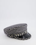 Chanel Black and White Wool Casket Hat with Vinyl Brim and Black CC Logo Detail Size M