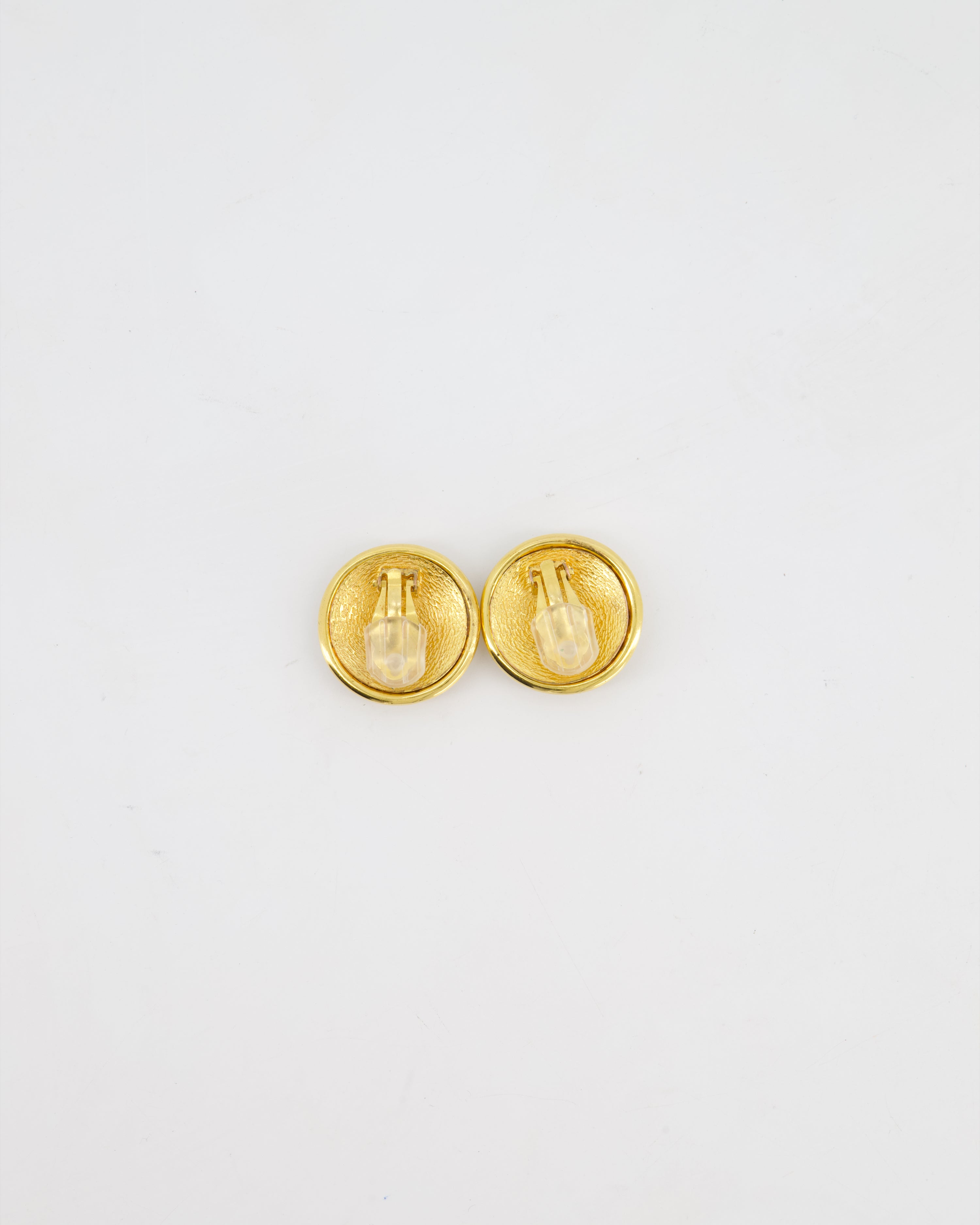 Chanel 93P 24K Gold Plated Round CC Earrings with Silver Back
