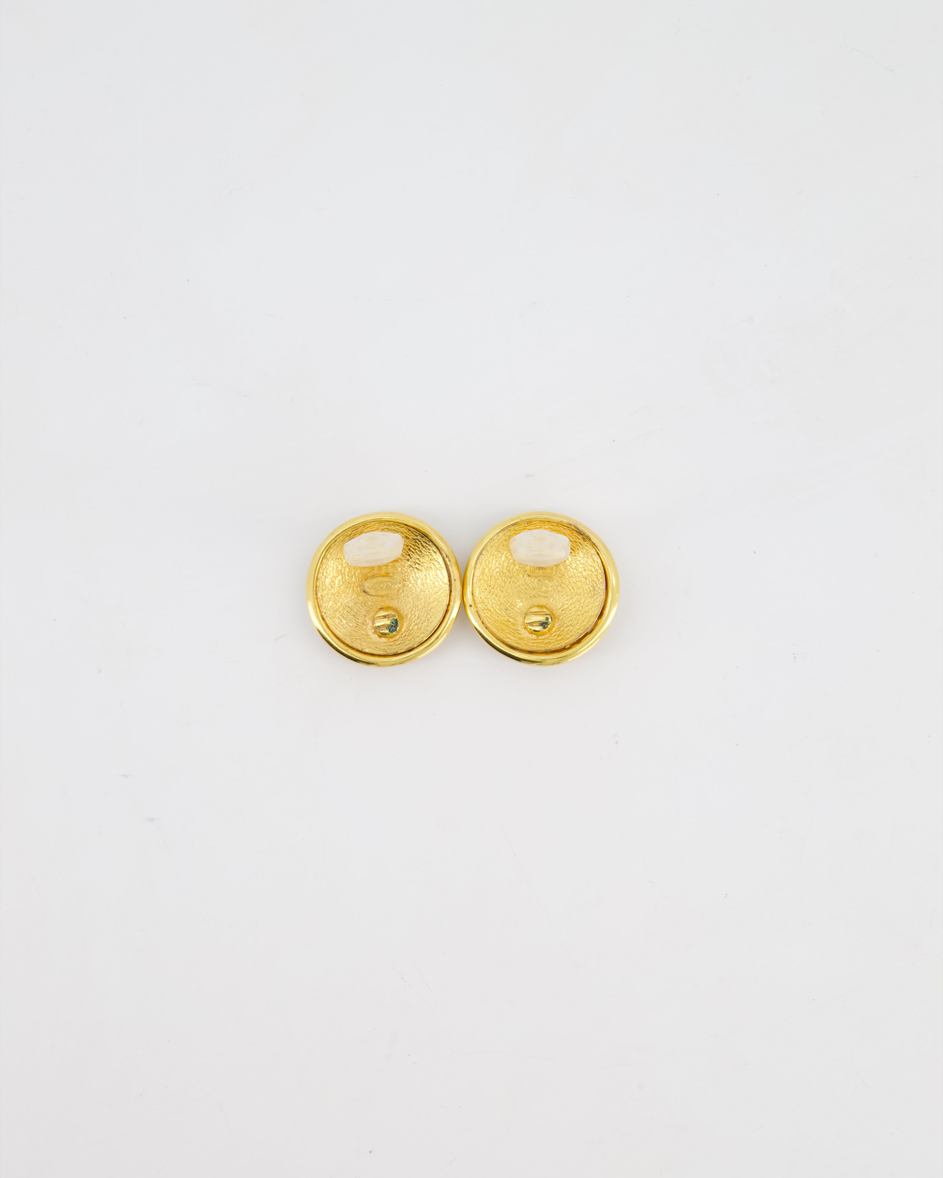 Chanel 93P 24K Gold Plated Round CC Earrings with Silver Back