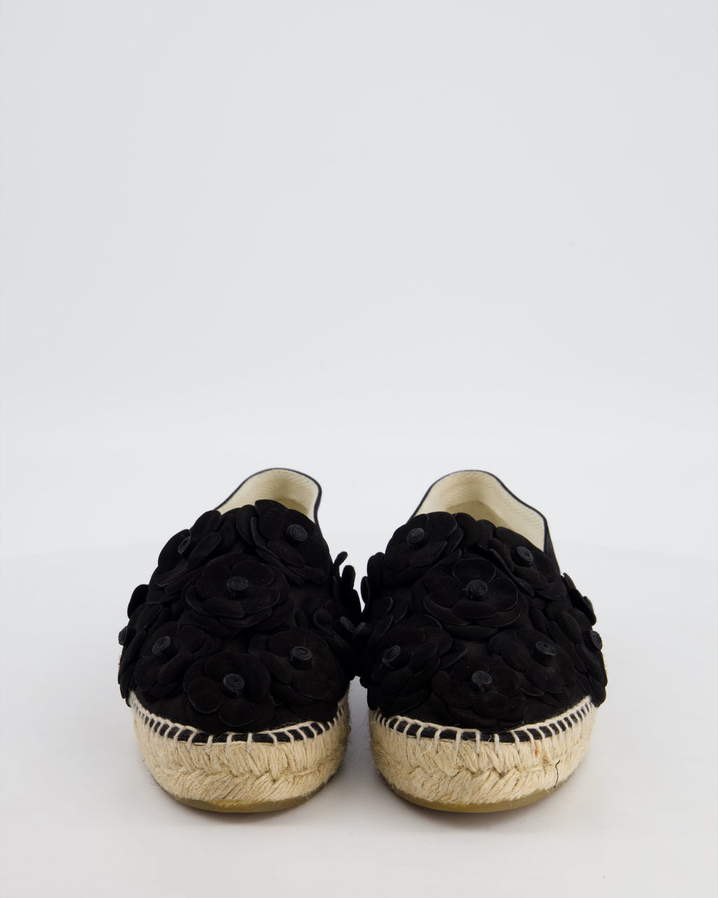 Chanel Black Suede Camellia Espadrilles with CC Logo Detail Size EU 38