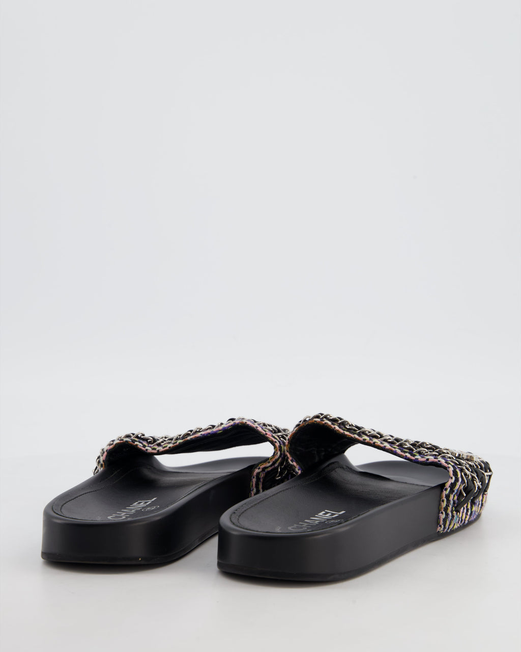Chanel Black Tweed Chain CC Sandals Size EU 41