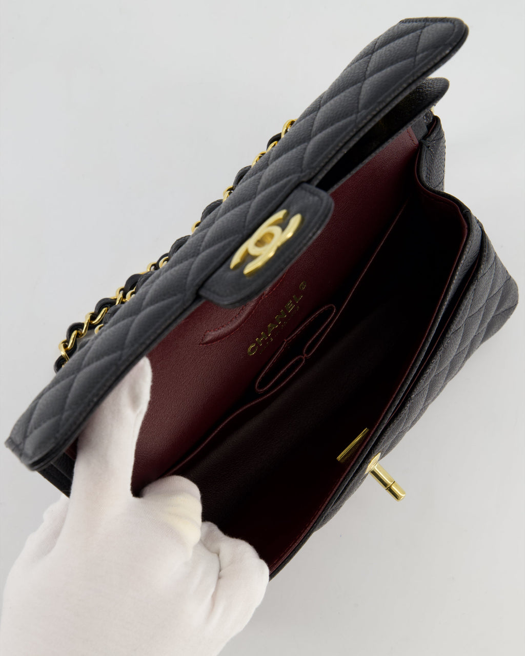 Chanel Black Small Classic Double Flap Bag in Caviar Leather with Gold Hardware