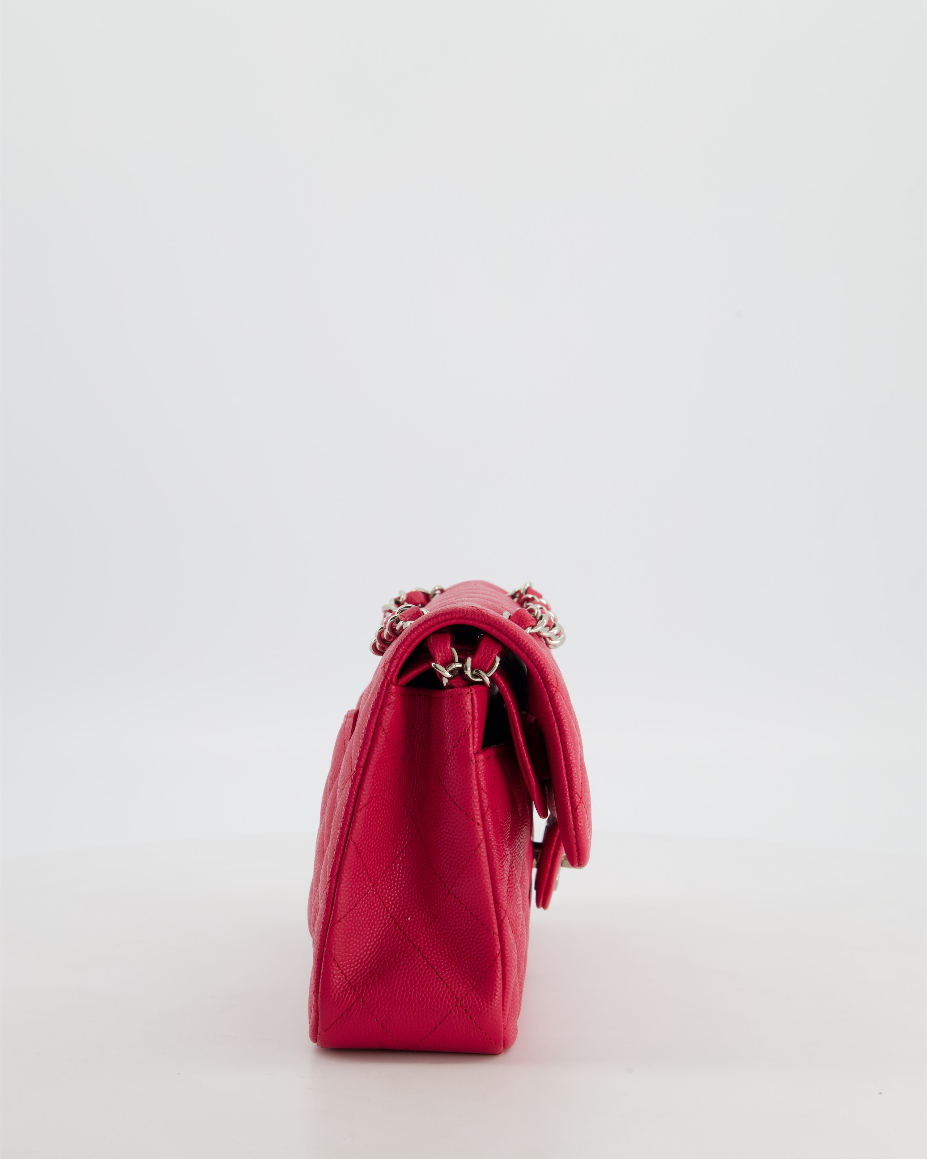 Chanel Fuchsia Pink Small Classic Double Flap Bag Caviar Leather with Silver Hardware