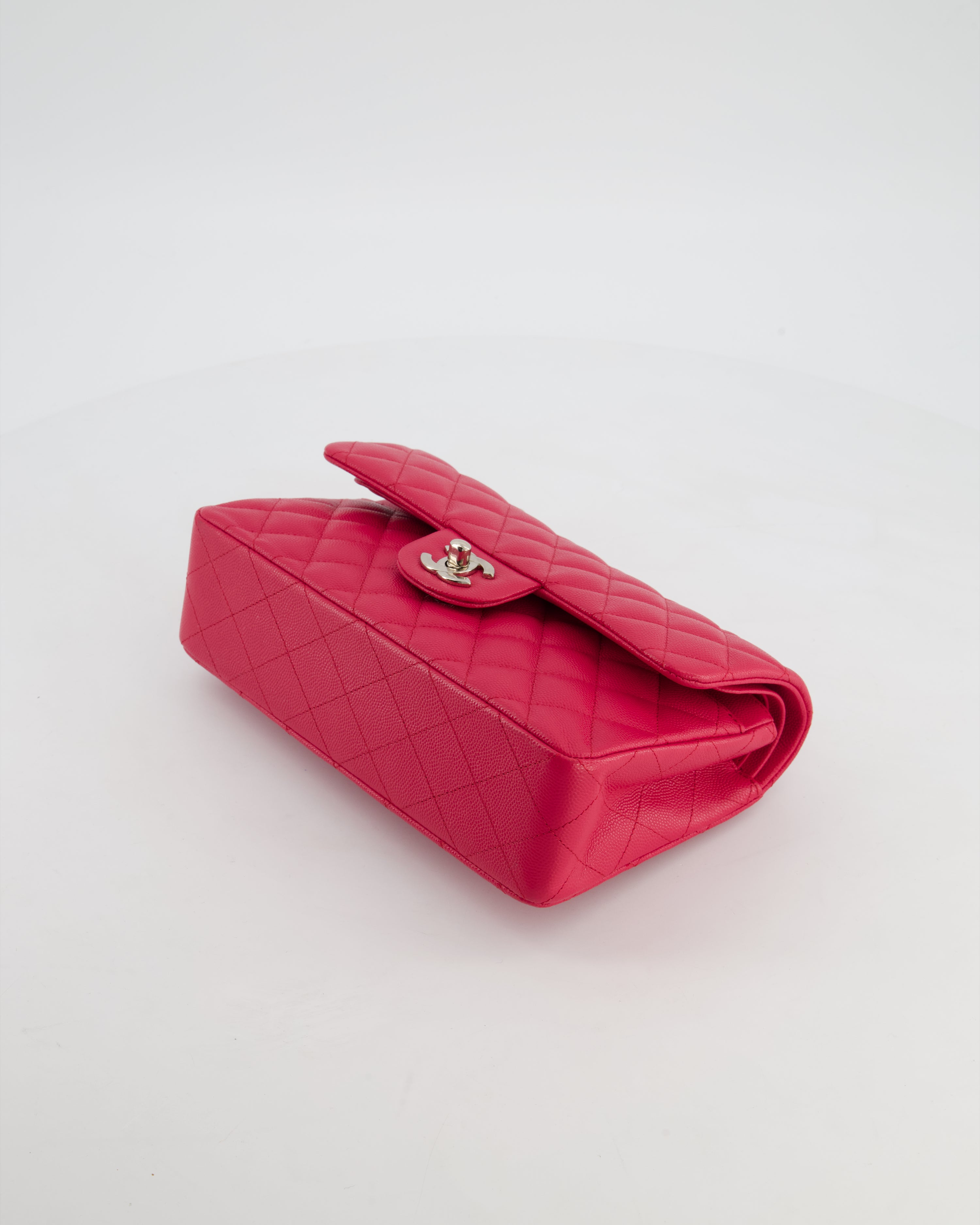 Chanel Fuchsia Pink Small Classic Double Flap Bag Caviar Leather with Silver Hardware