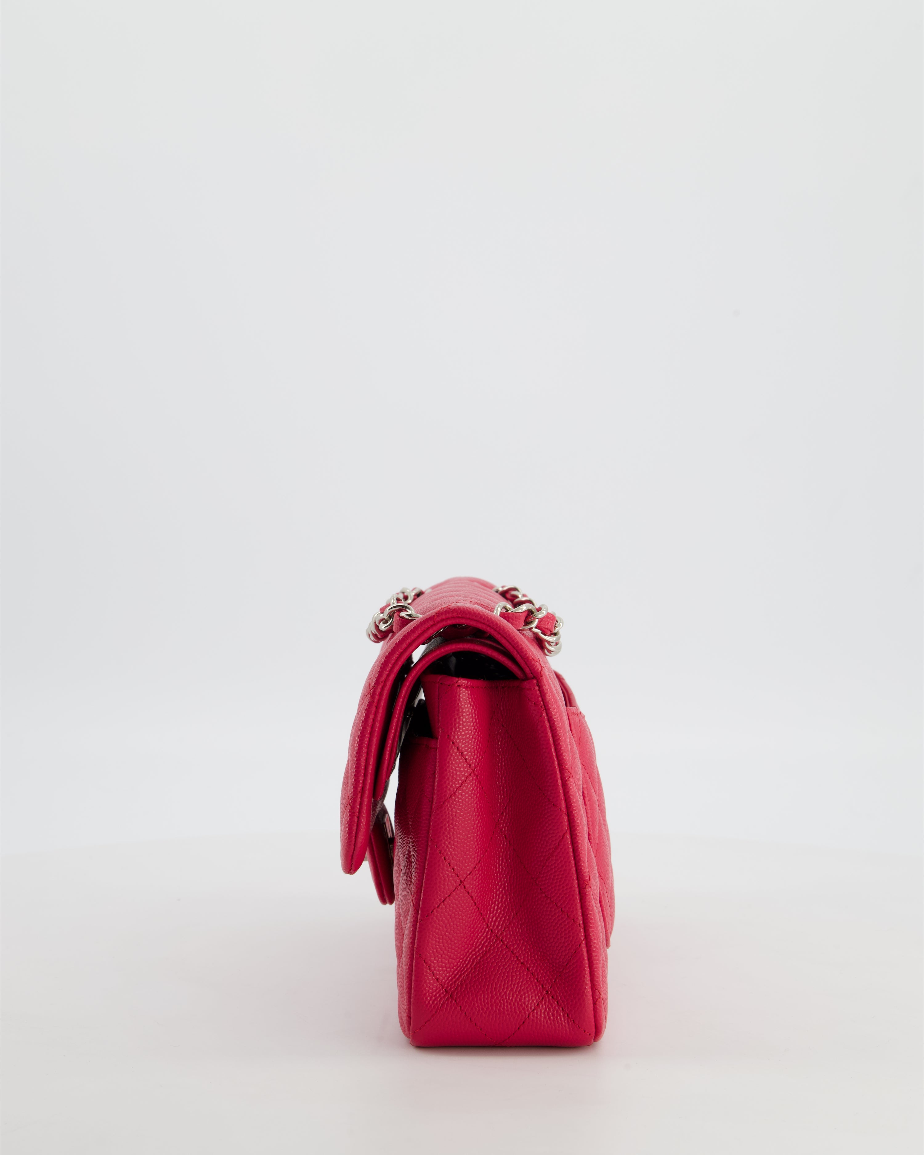 Chanel Fuchsia Pink Small Classic Double Flap Bag Caviar Leather with Silver Hardware