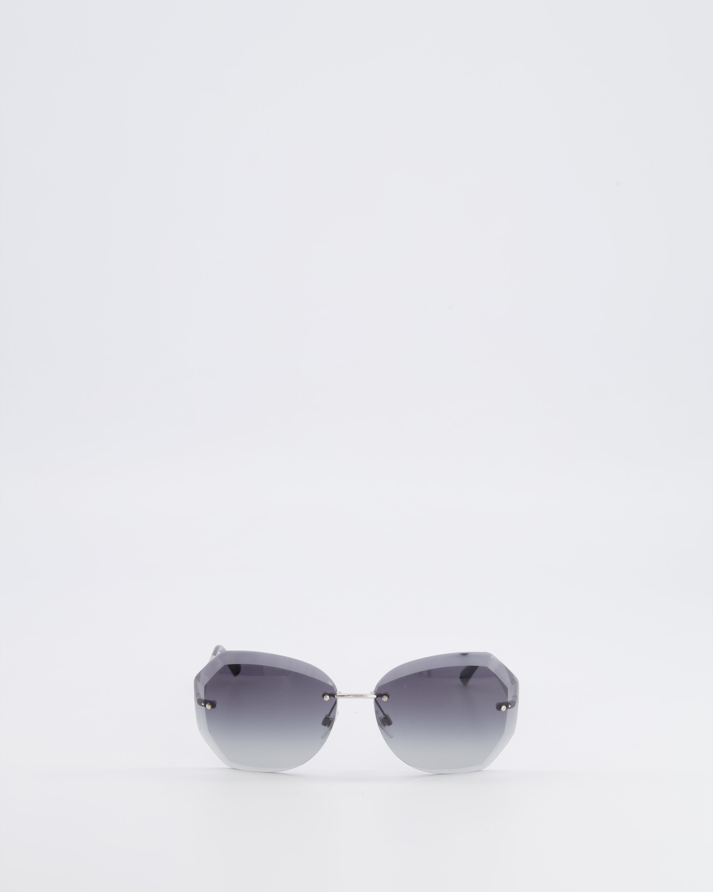 Chanel Grey Rimless Sunglasses with Geometric Gradient Lenses