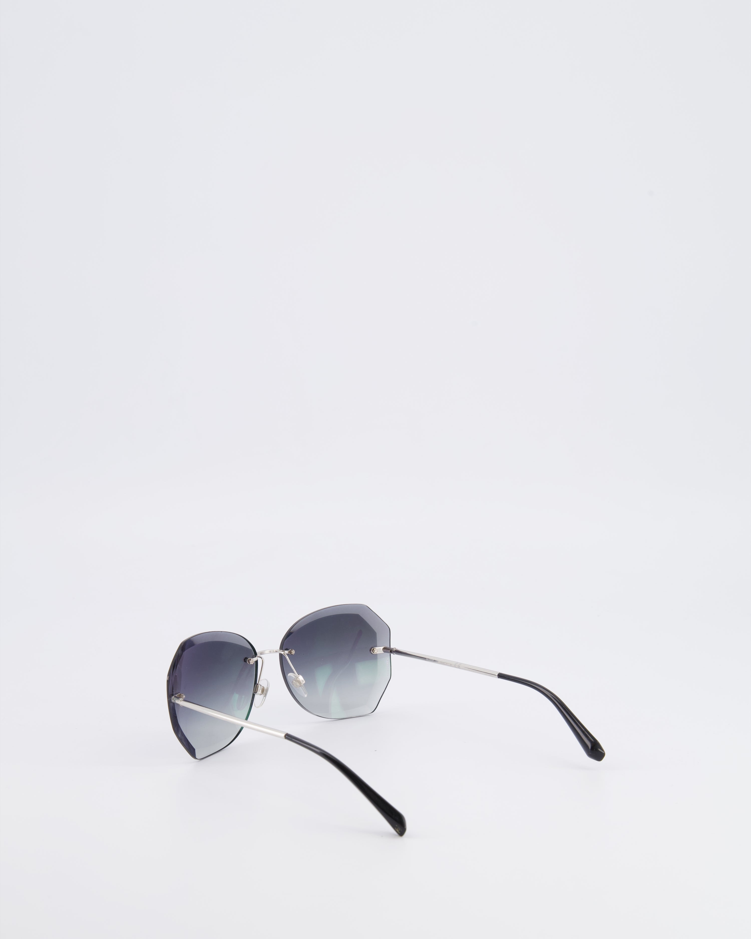 Chanel Grey Rimless Sunglasses with Geometric Gradient Lenses