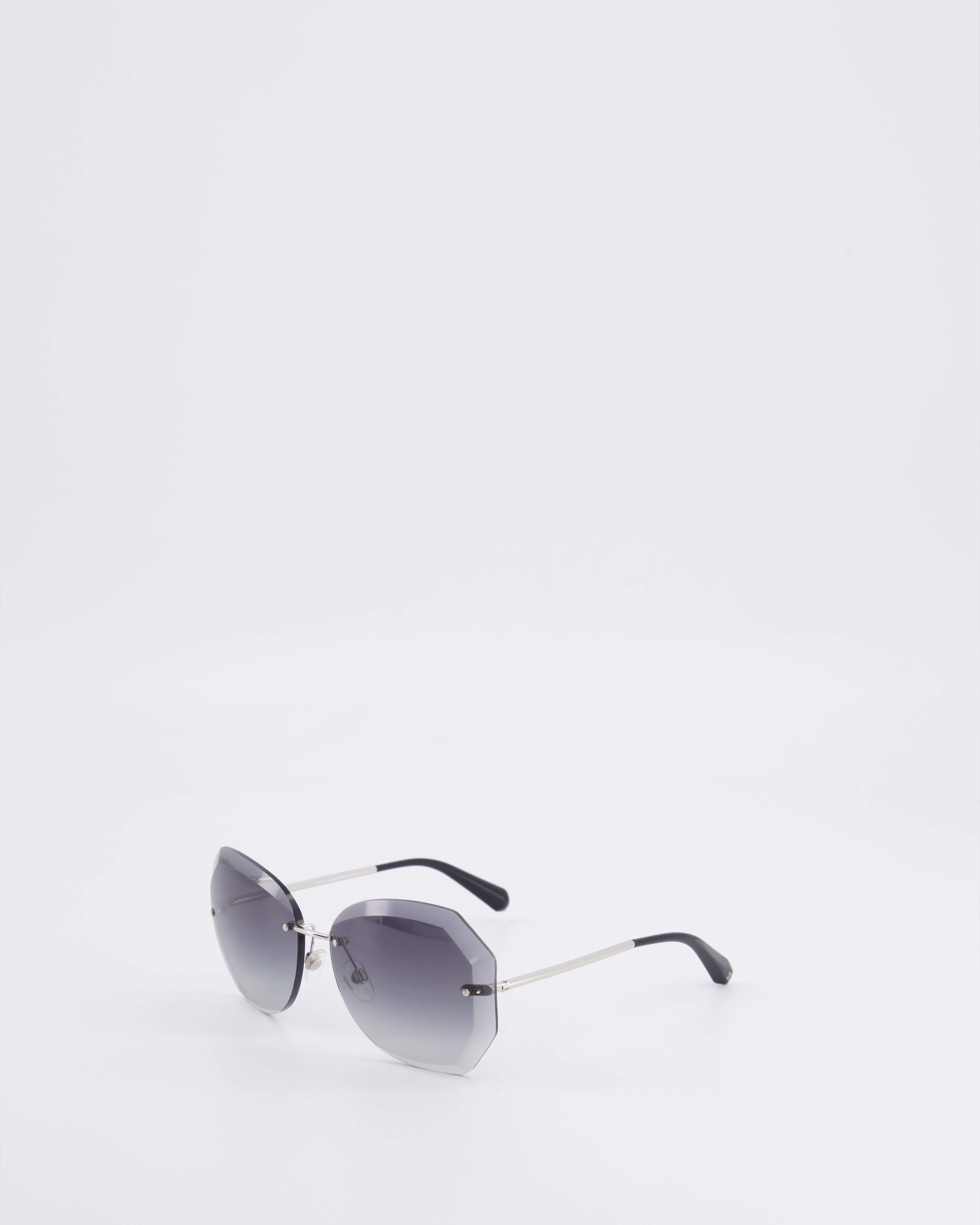 Chanel Grey Rimless Sunglasses with Geometric Gradient Lenses