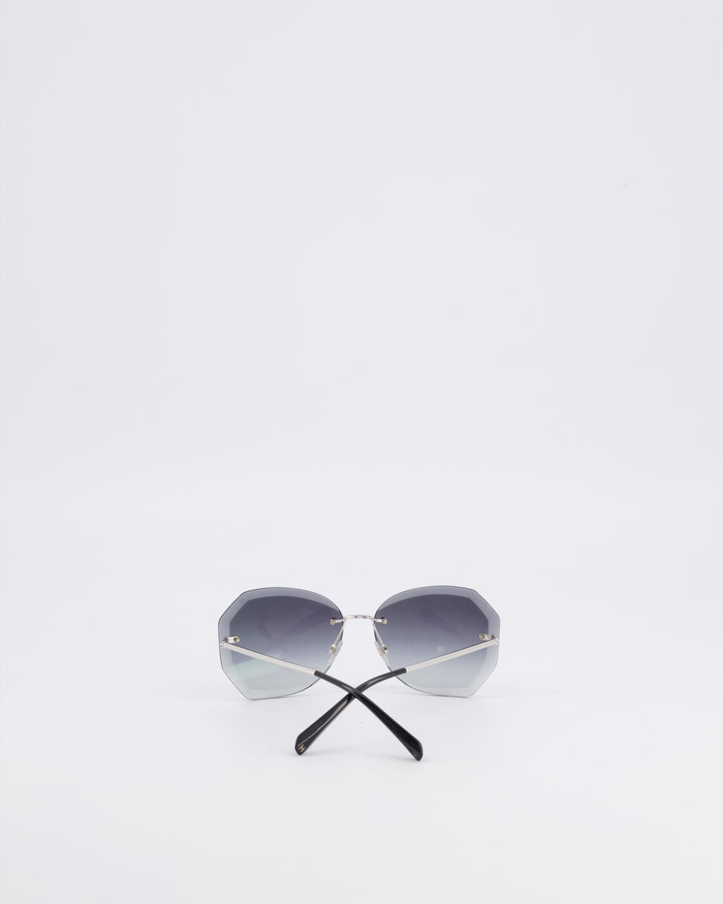 Chanel Grey Rimless Sunglasses with Geometric Gradient Lenses