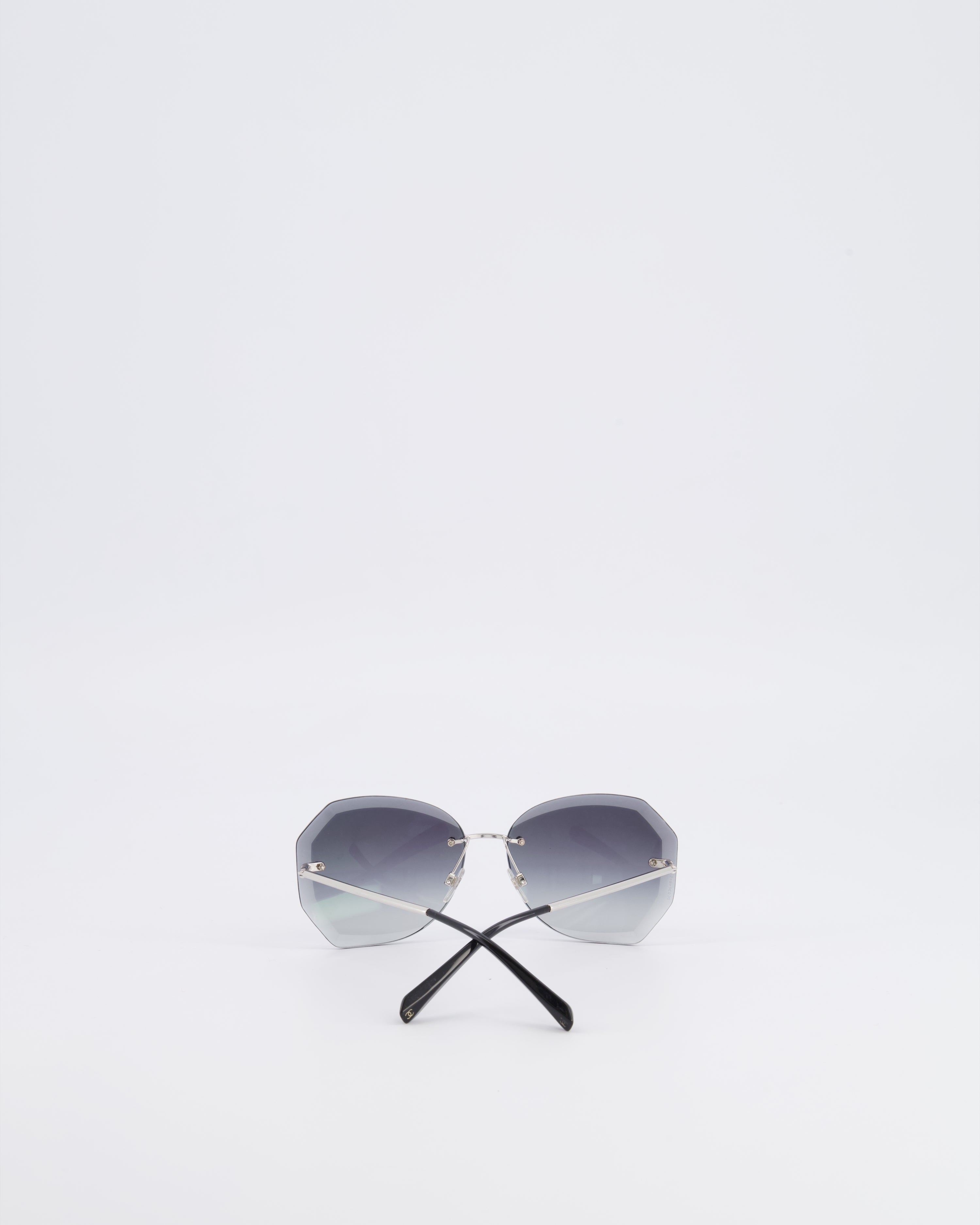 Chanel Grey Rimless Sunglasses with Geometric Gradient Lenses