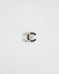 Chanel Silver, Black and Crystal CC Logo with Star Detail Brooch