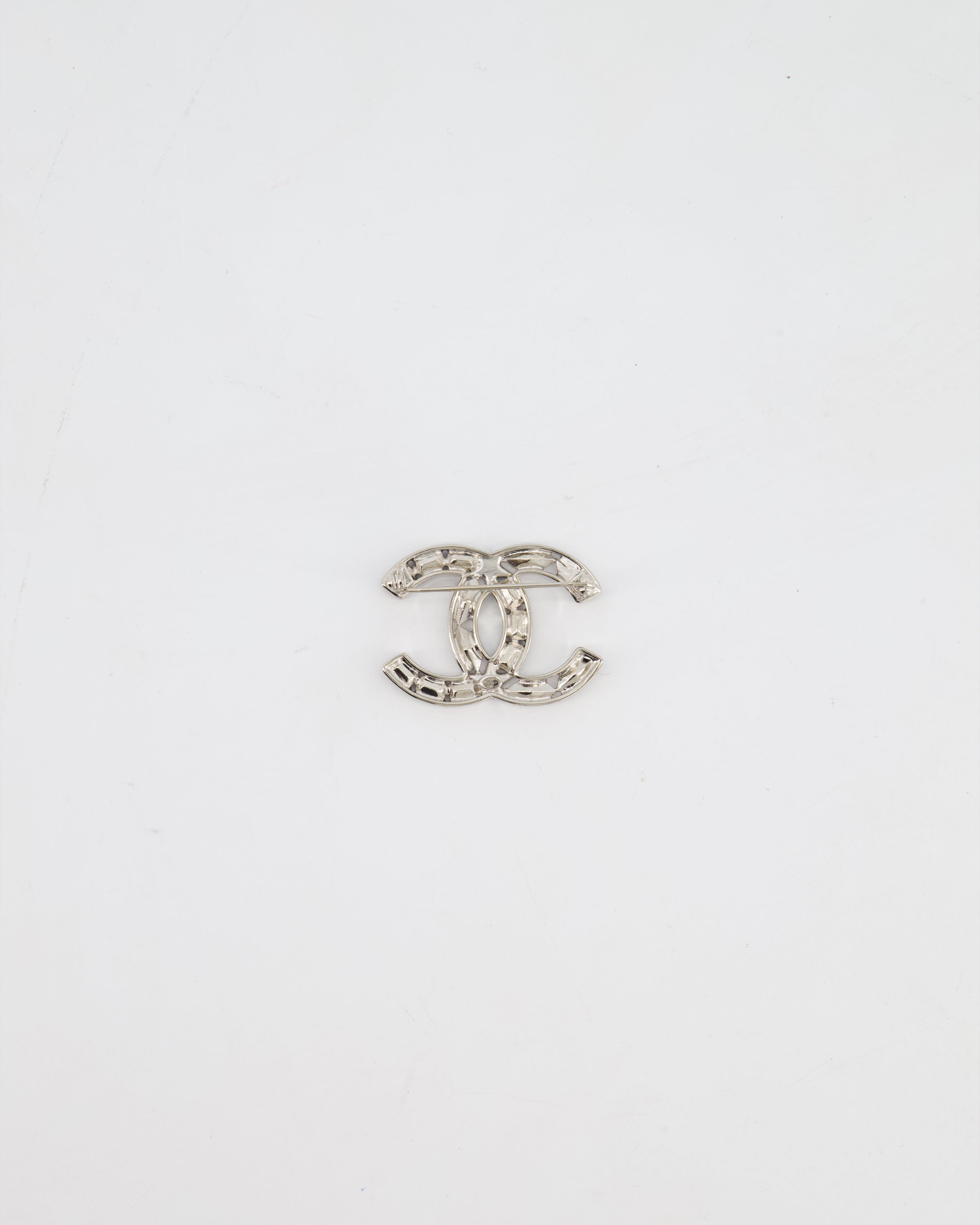 Chanel Silver, Black and Crystal CC Logo with Star Detail Brooch