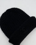Chanel Black Cashmere Beanie Hat with CC Logo OS
