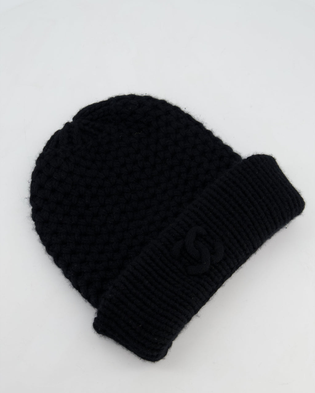 Chanel Black Cashmere Beanie Hat with CC Logo OS