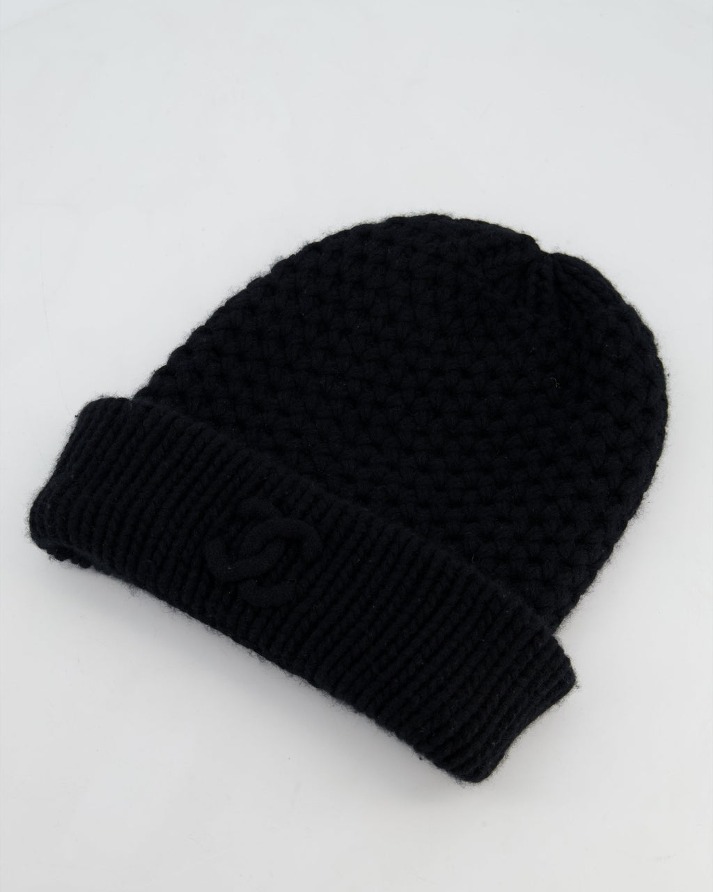 Chanel Black Cashmere Beanie Hat with CC Logo OS