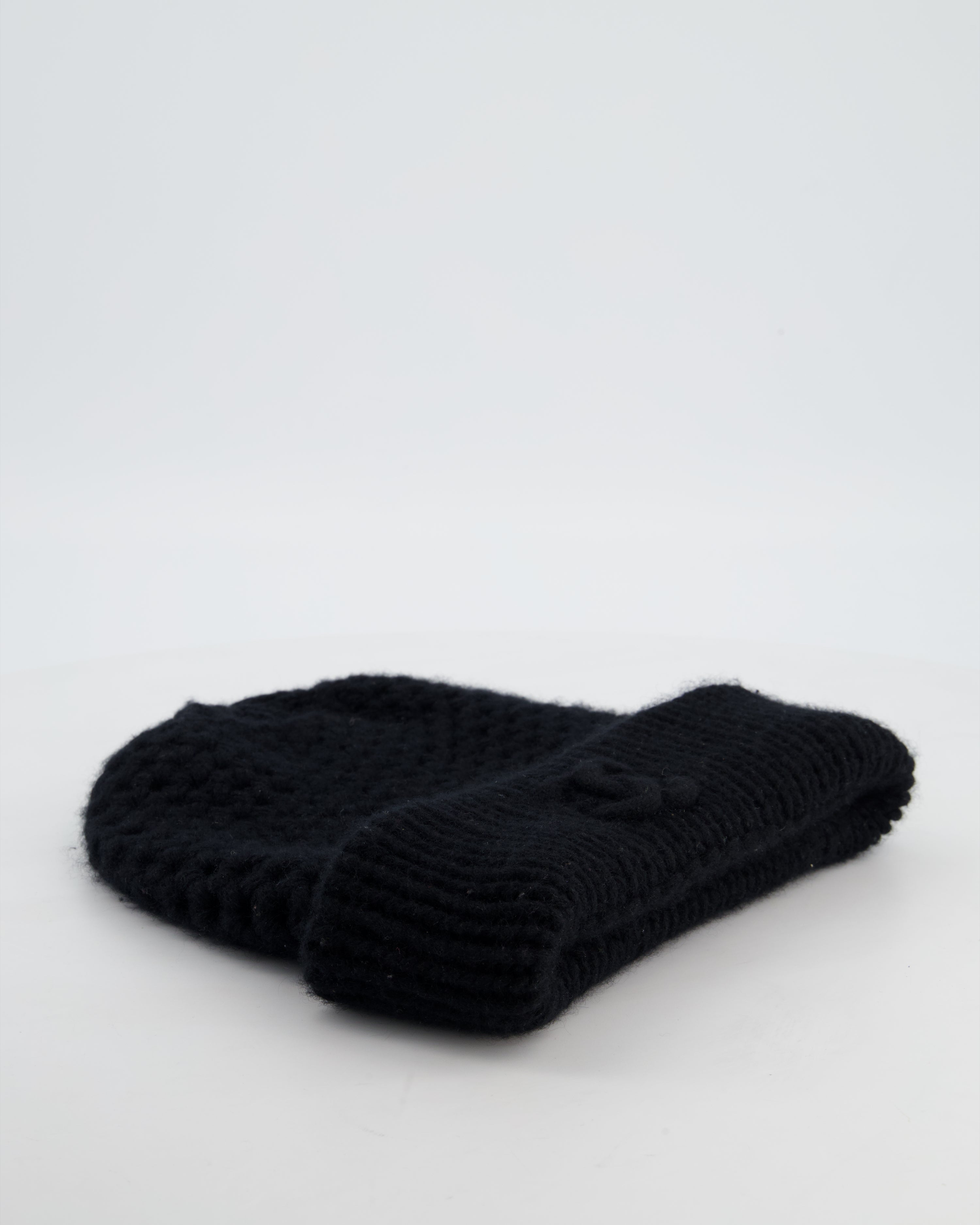Chanel Black Cashmere Beanie Hat with CC Logo OS