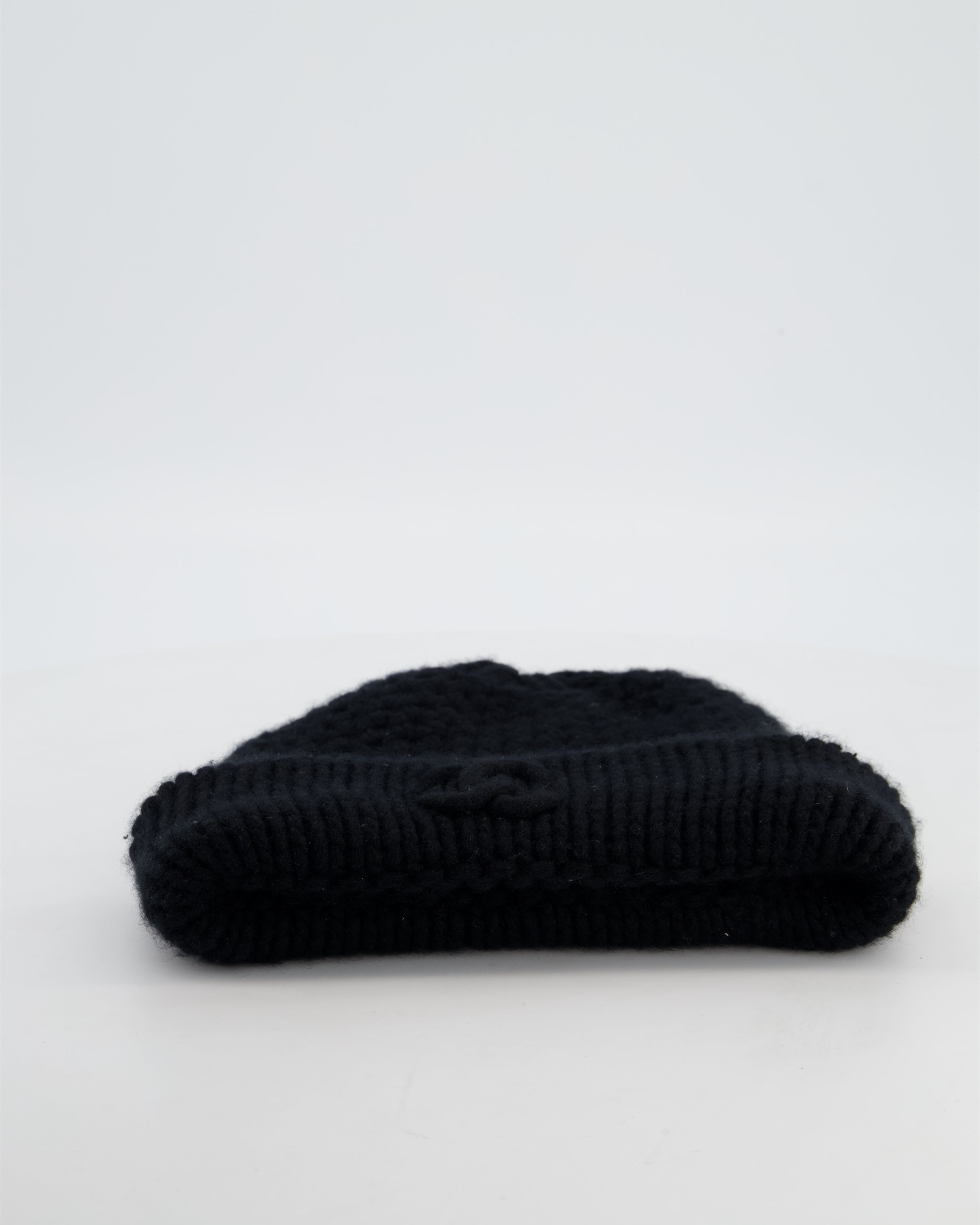Chanel Black Cashmere Beanie Hat with CC Logo OS