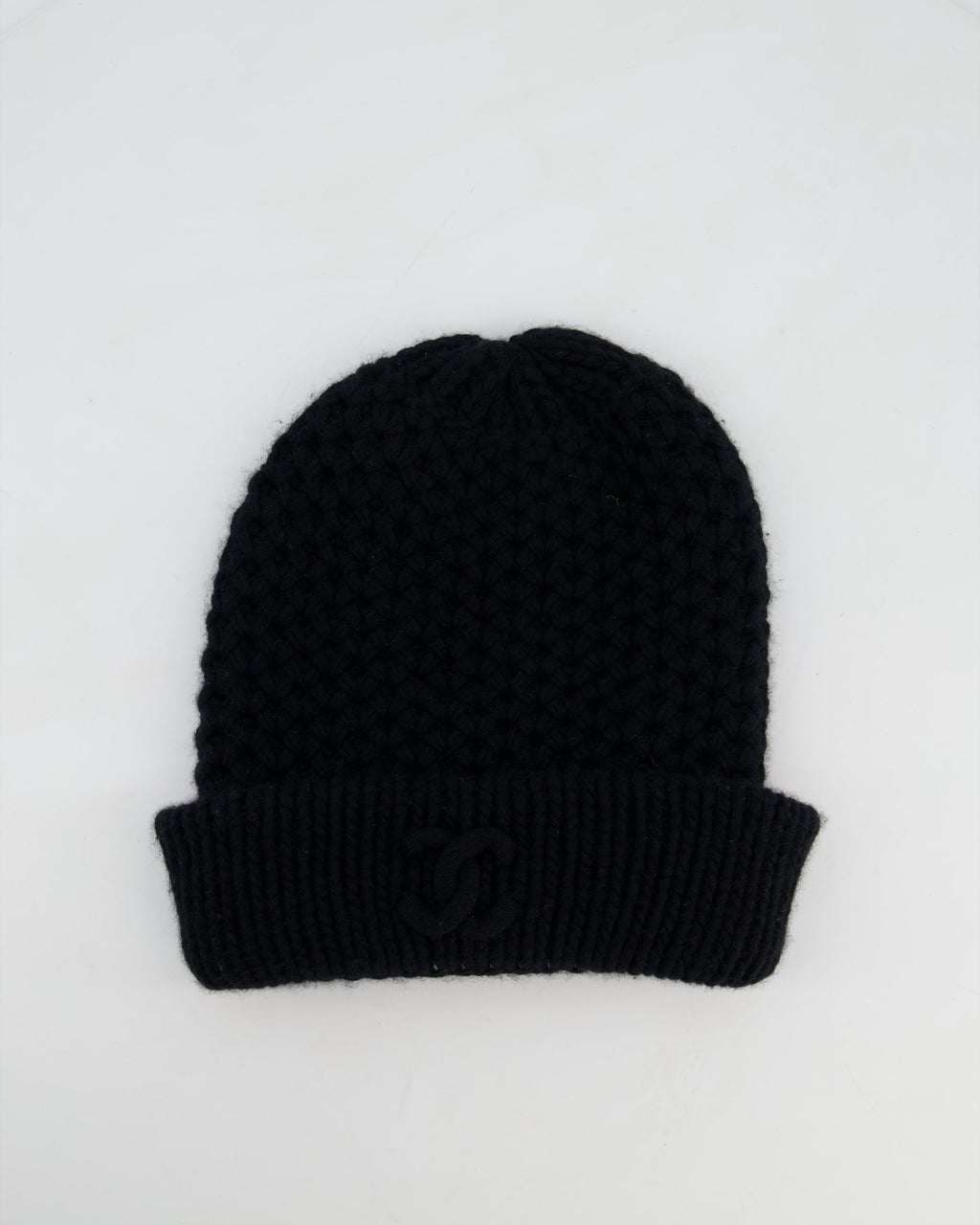 Chanel Black Cashmere Beanie Hat with CC Logo OS