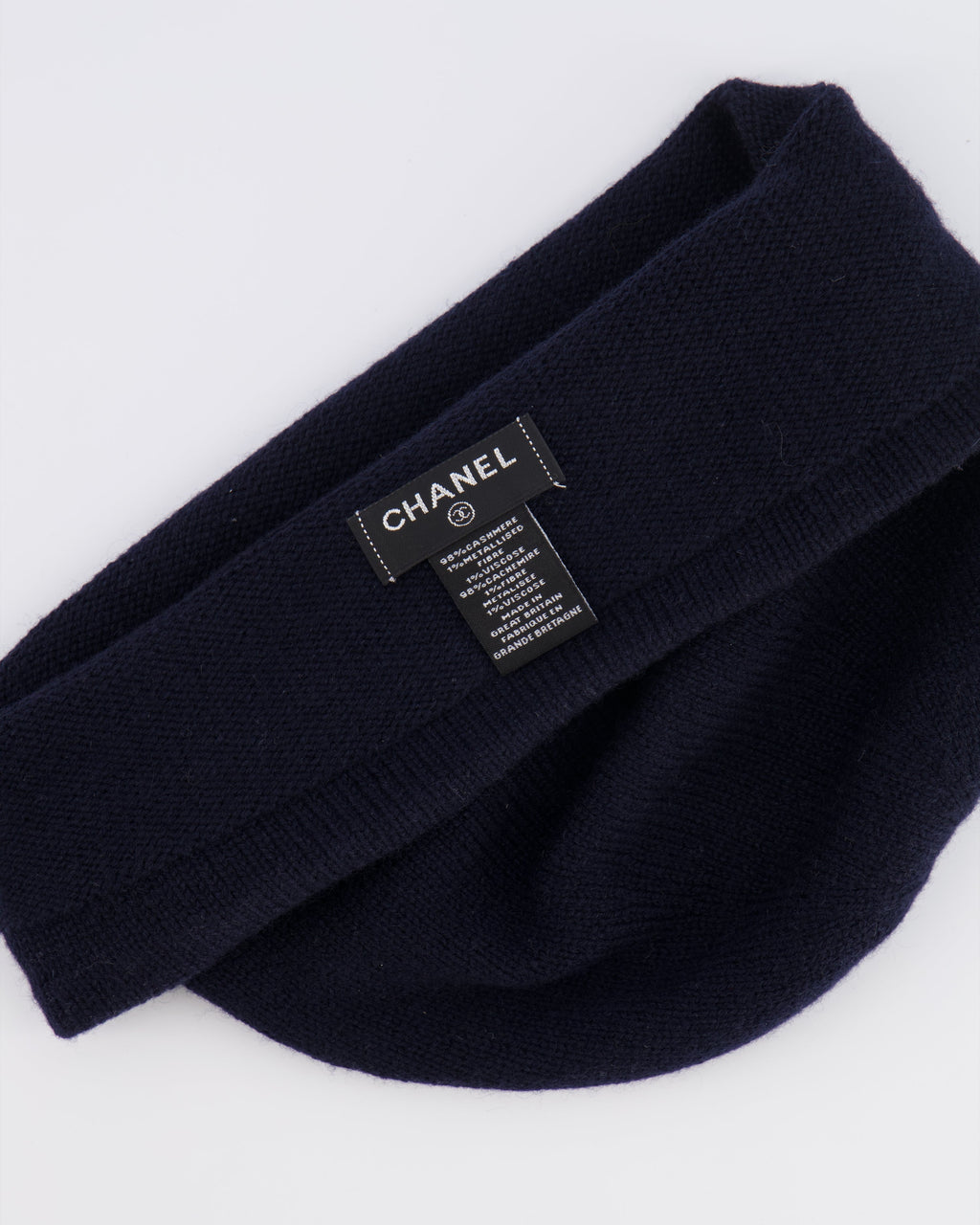 Chanel Navy Cashmere Beanie Hat with CC Logo One Size