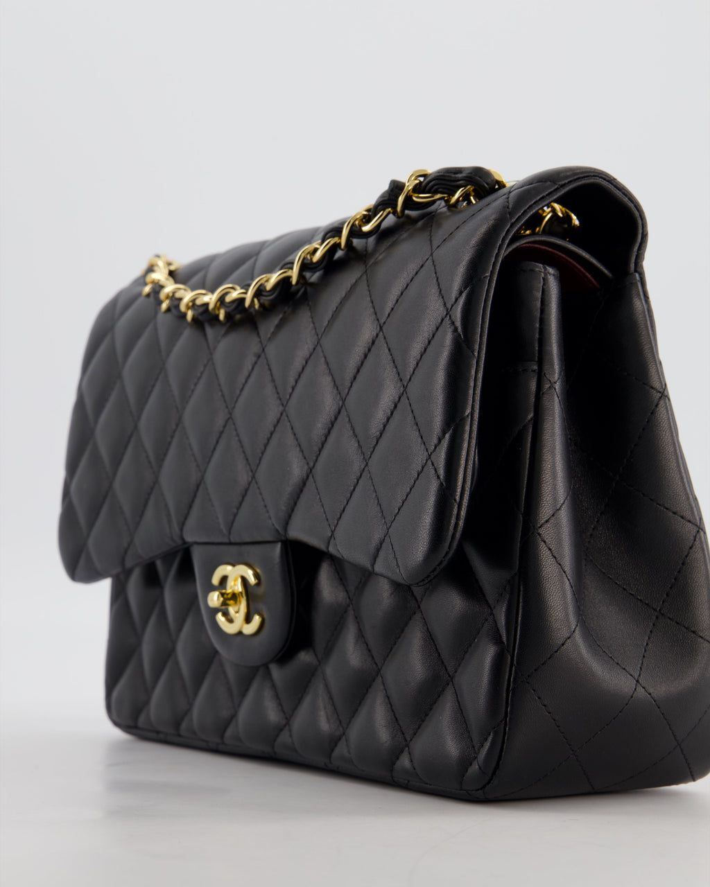 Chanel Classic Jumbo Double Flap Bag in Black Lambskin Leather with Gold Hardware