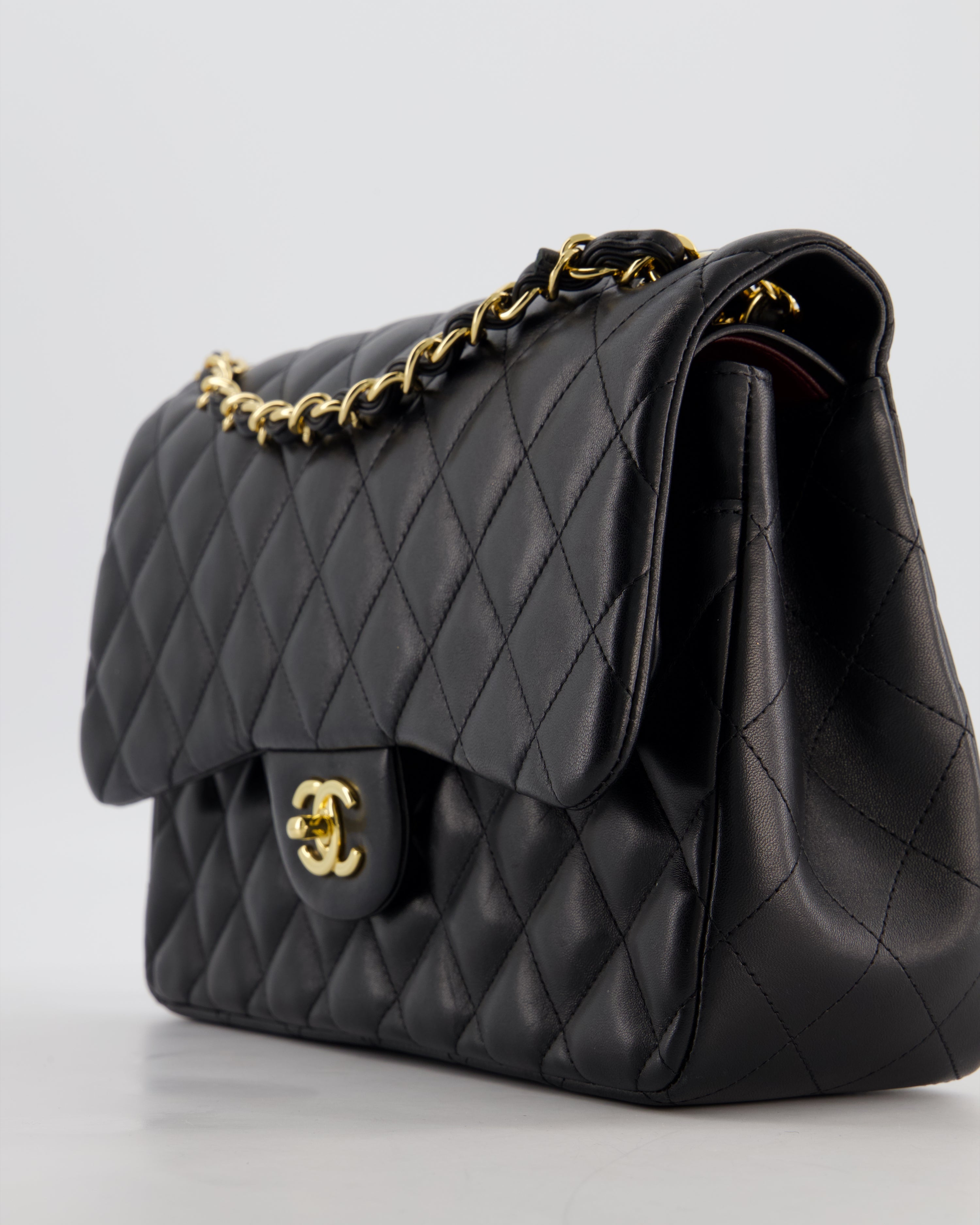 Chanel Classic Jumbo Double Flap Bag in Black Lambskin Leather with Gold Hardware