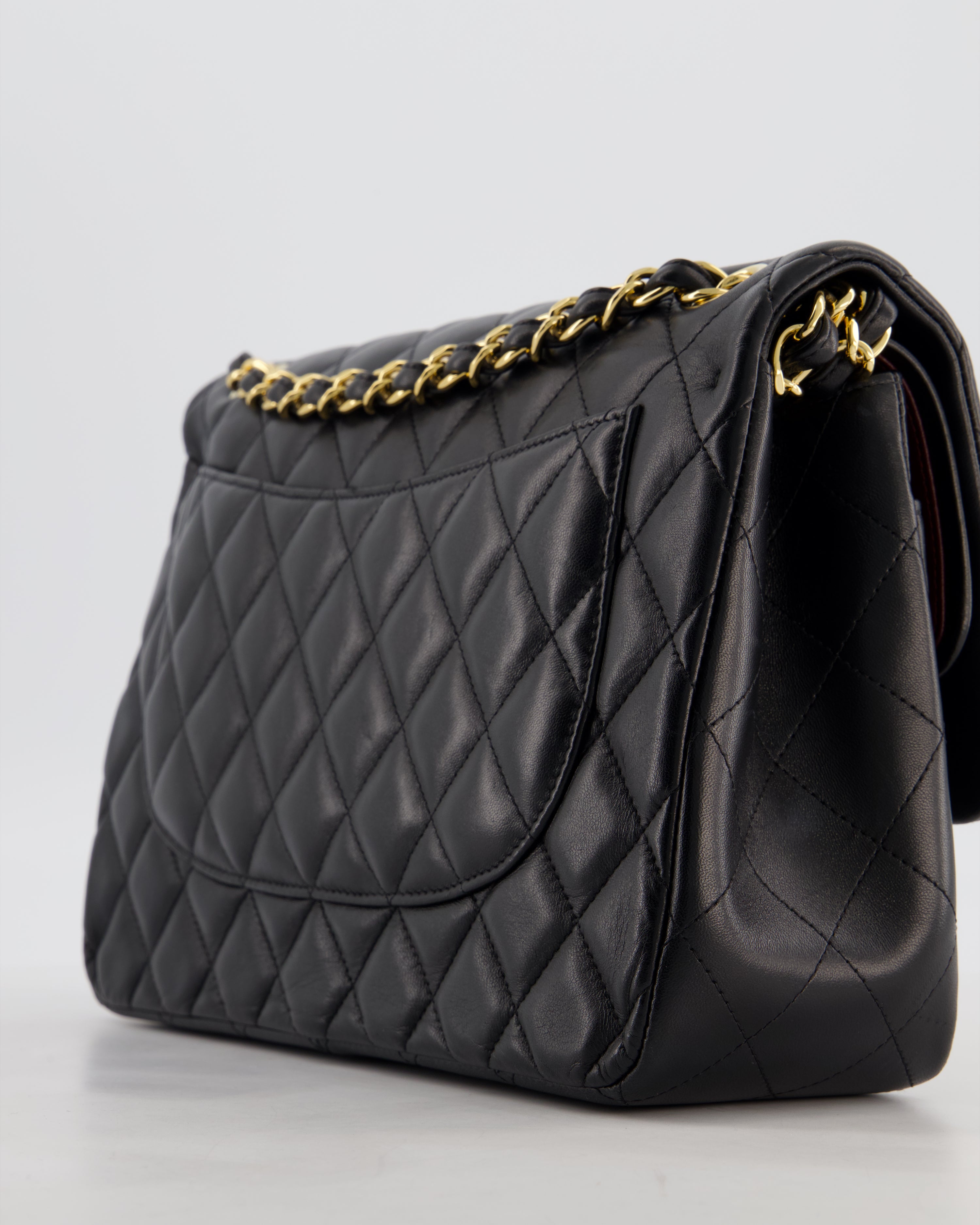 Chanel Classic Jumbo Double Flap Bag in Black Lambskin Leather with Gold Hardware