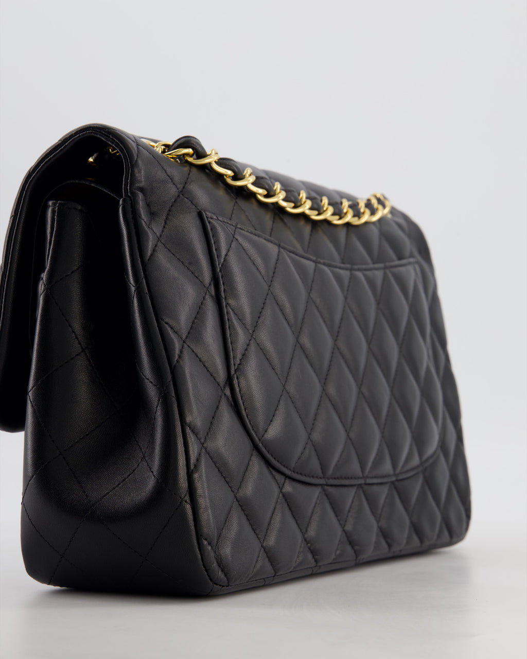 Chanel Classic Jumbo Double Flap Bag in Black Lambskin Leather with Gold Hardware