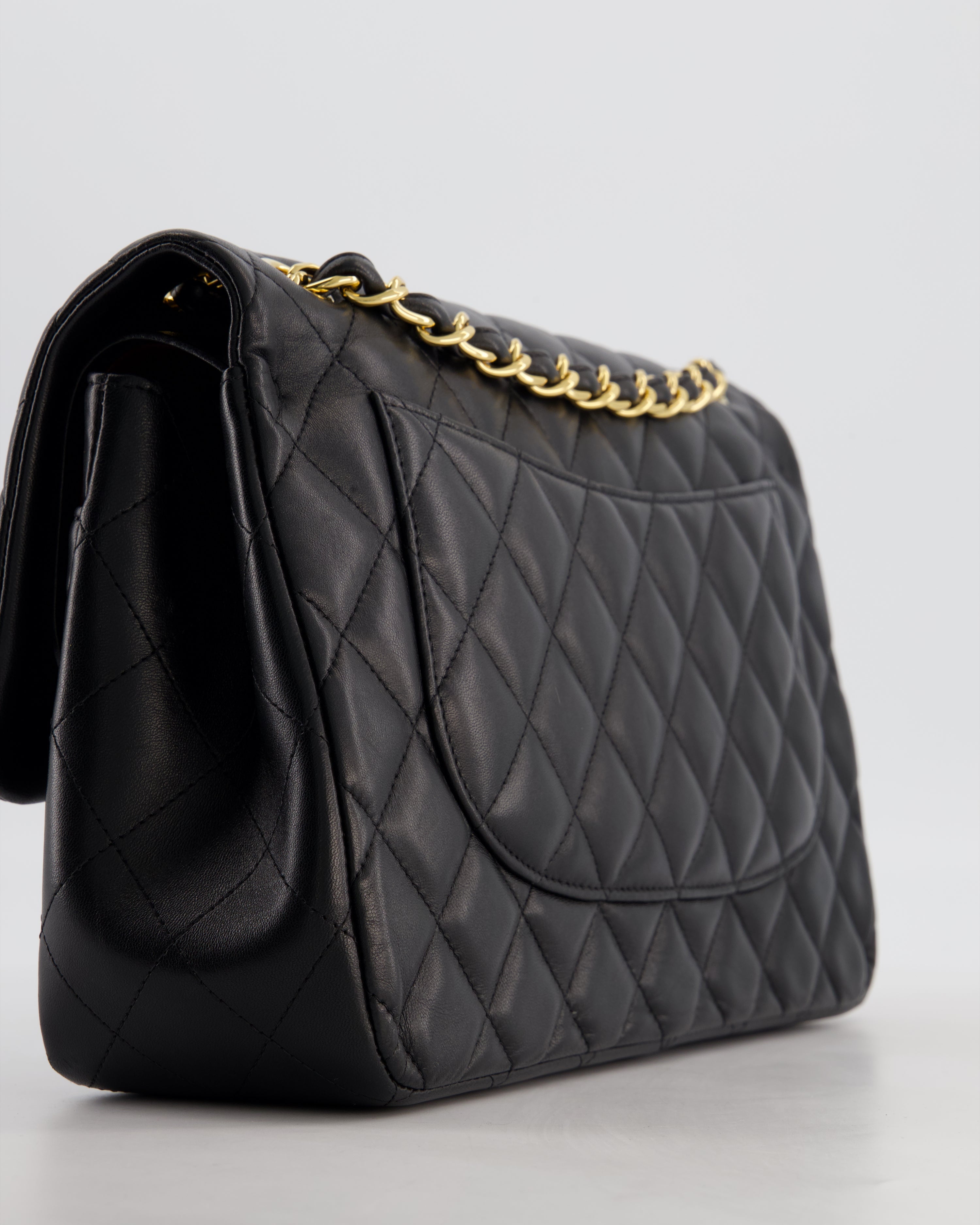 Chanel Classic Jumbo Double Flap Bag in Black Lambskin Leather with Gold Hardware