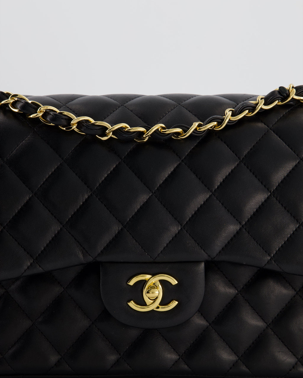 Chanel Classic Jumbo Double Flap Bag in Black Lambskin Leather with Gold Hardware