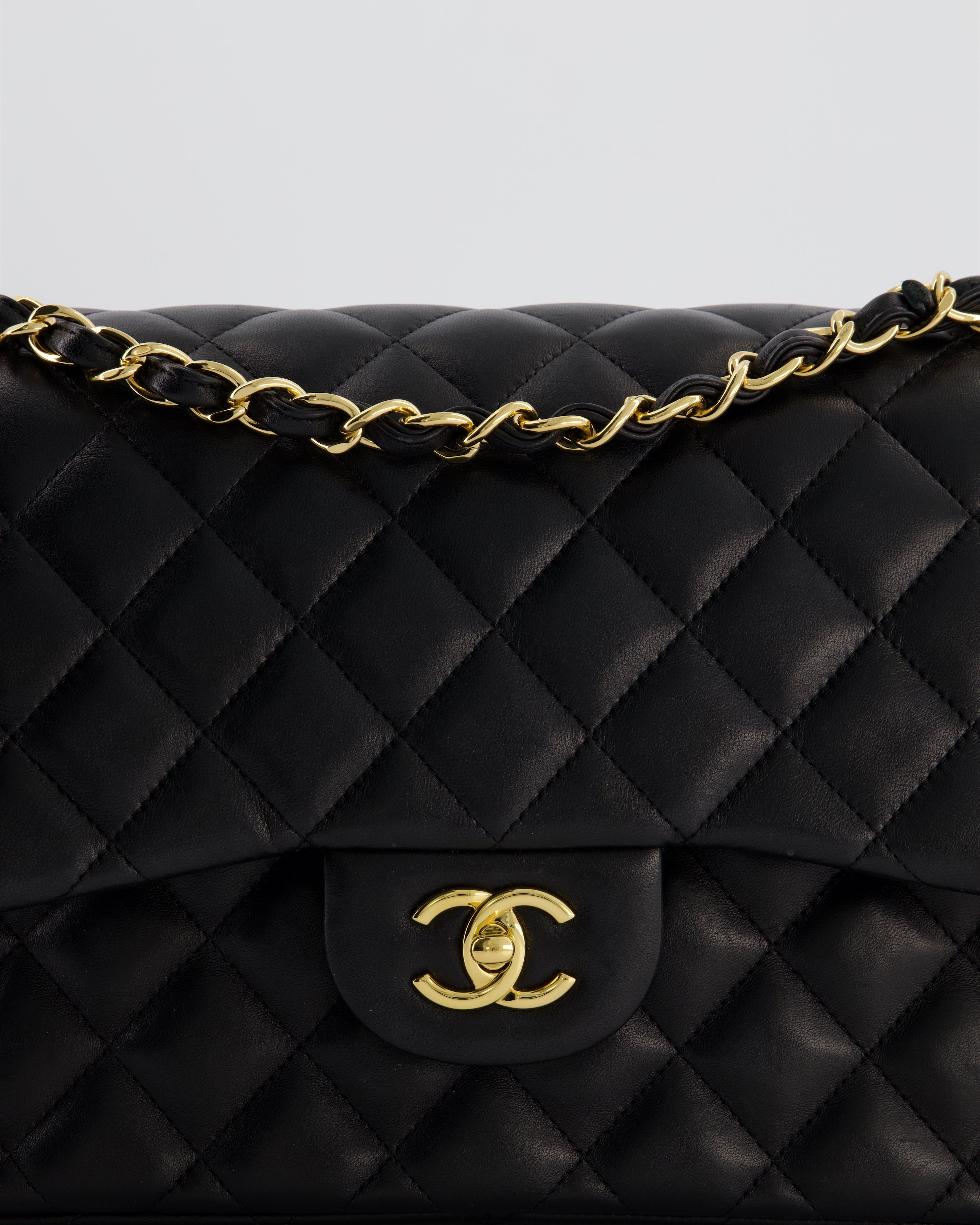Chanel Classic Jumbo Double Flap Bag in Black Lambskin Leather with Gold Hardware