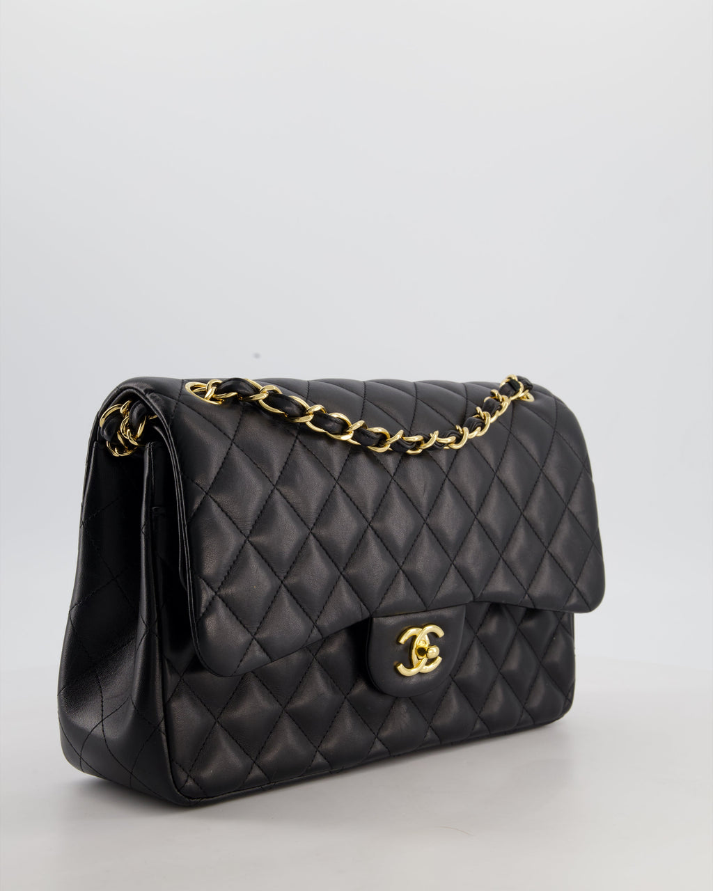 Chanel Classic Jumbo Double Flap Bag in Black Lambskin Leather with Gold Hardware