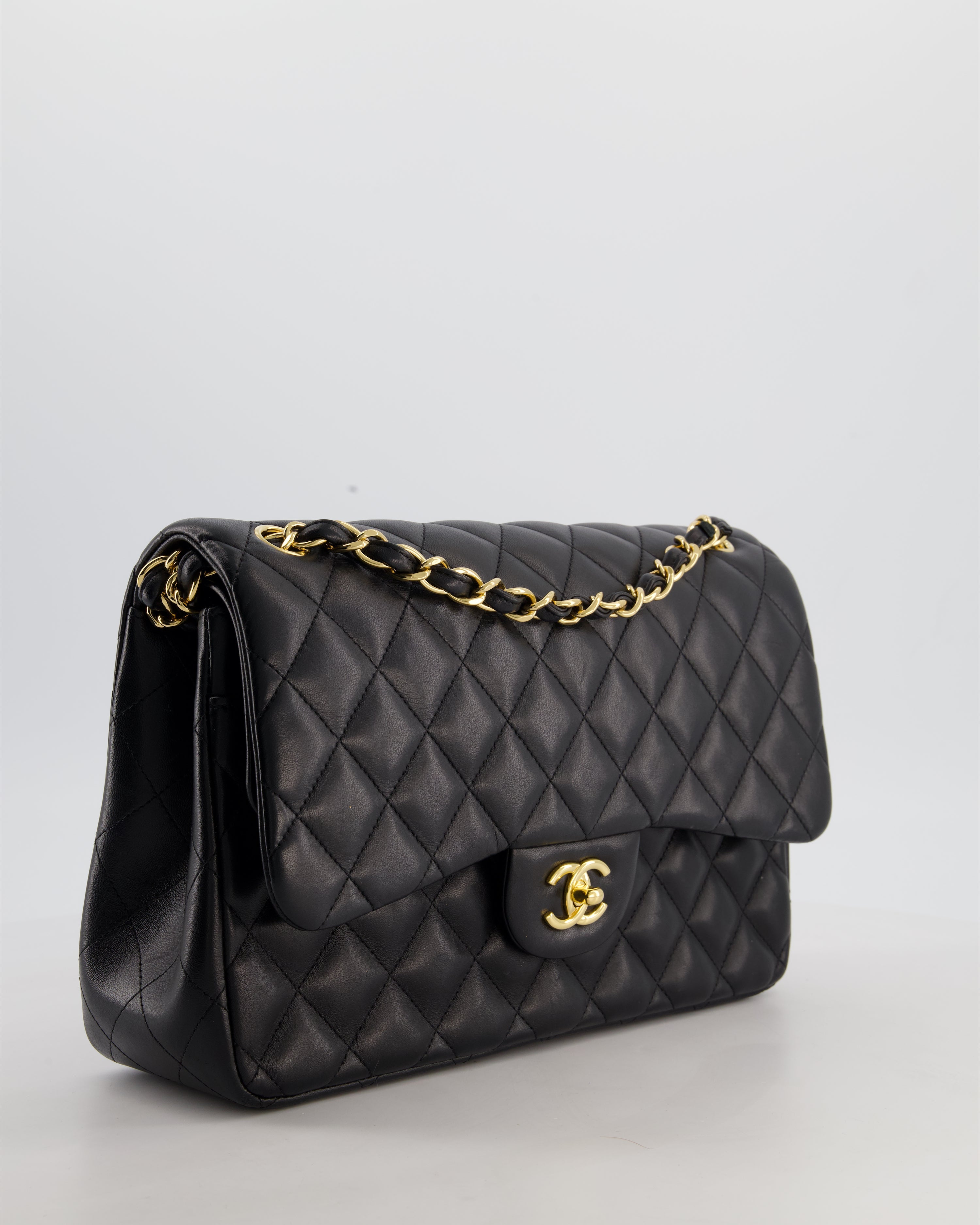Chanel Classic Jumbo Double Flap Bag in Black Lambskin Leather with Gold Hardware