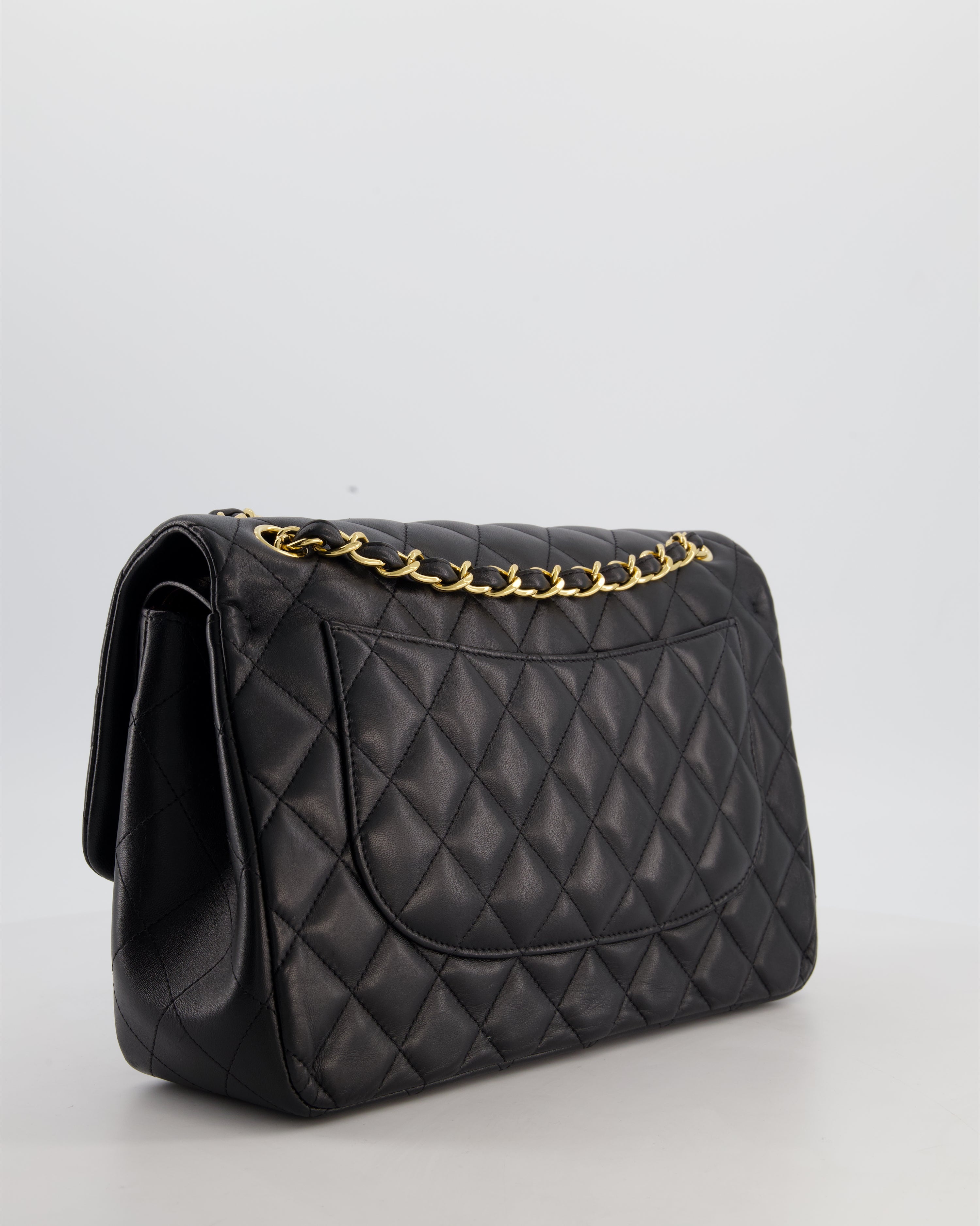 Chanel Classic Jumbo Double Flap Bag in Black Lambskin Leather with Gold Hardware