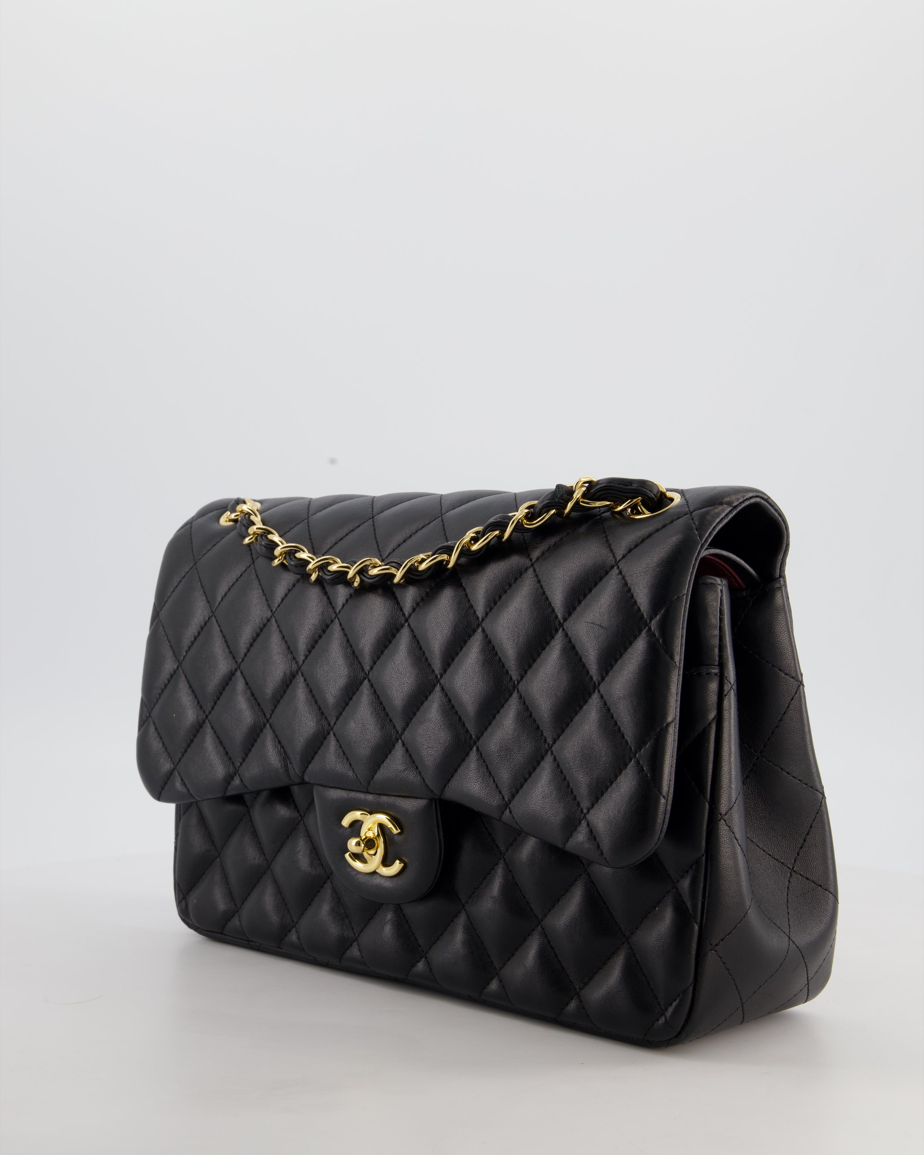 Chanel Classic Jumbo Double Flap Bag in Black Lambskin Leather with Gold Hardware
