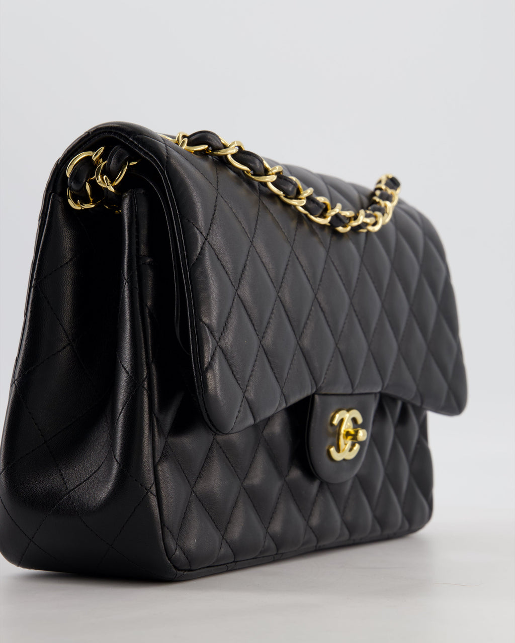 Chanel Classic Jumbo Double Flap Bag in Black Lambskin Leather with Gold Hardware